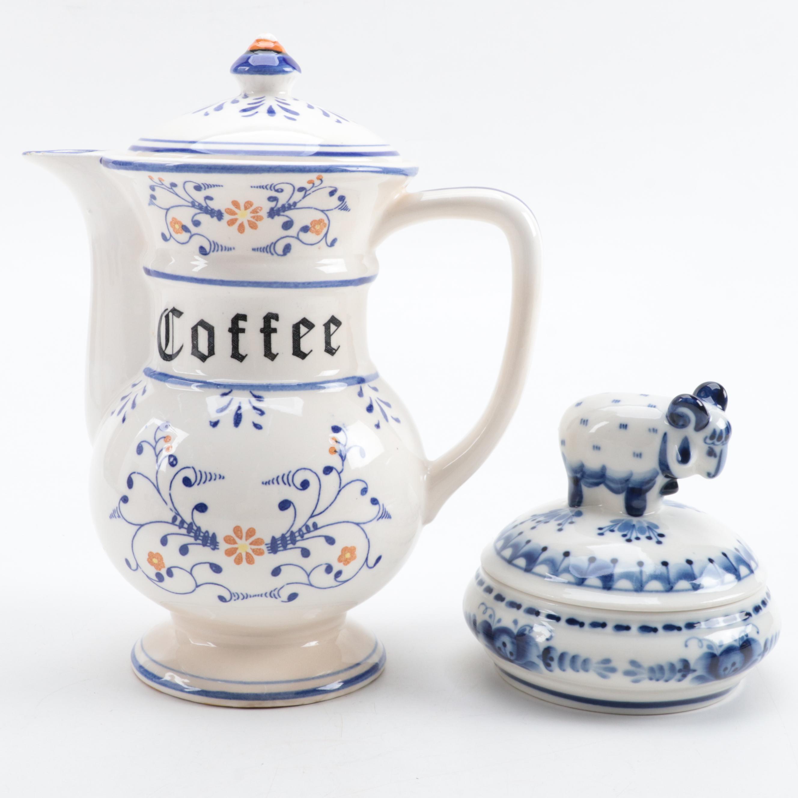 Russian Gzhel and Other Earthenware Table Accessories