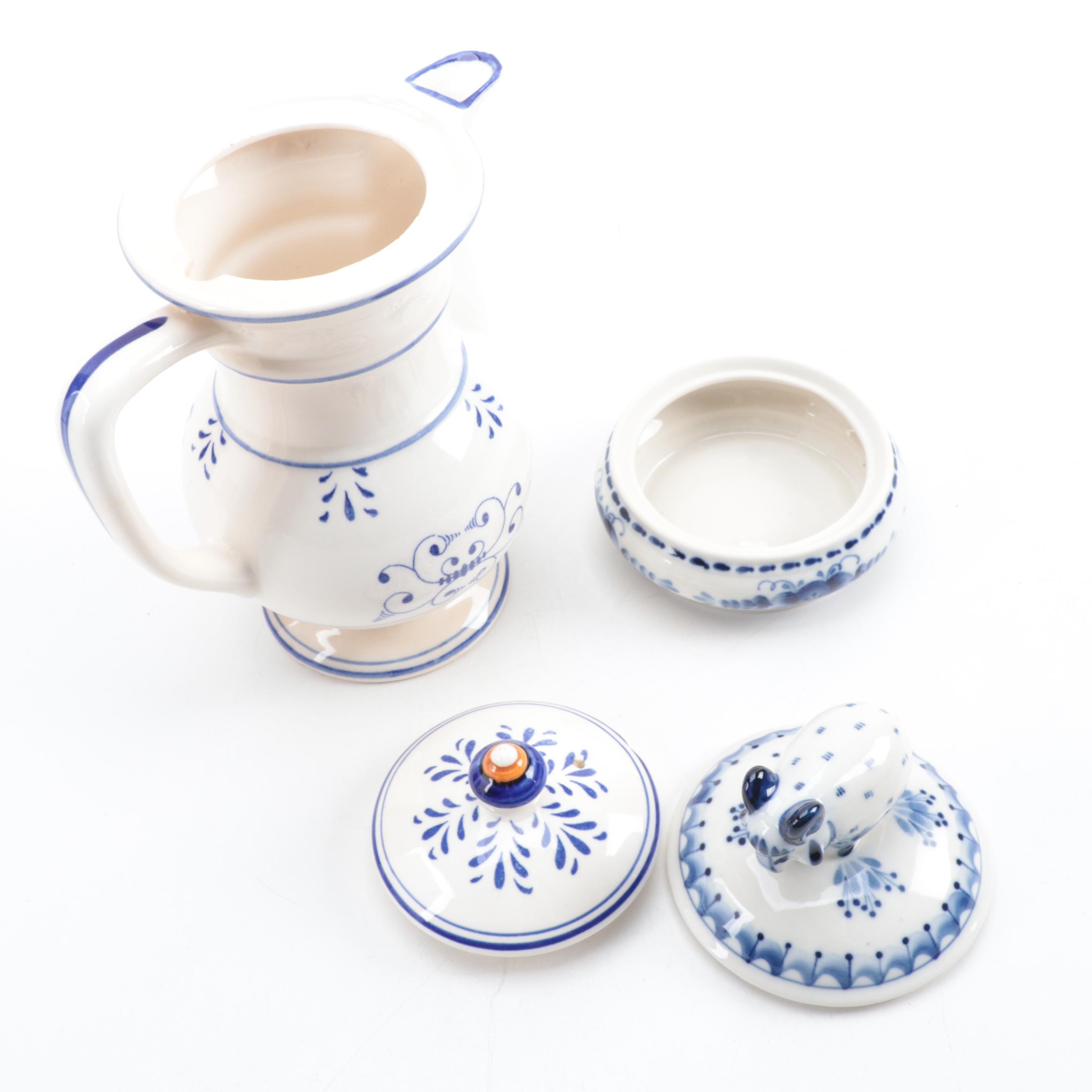 Russian Gzhel and Other Earthenware Table Accessories