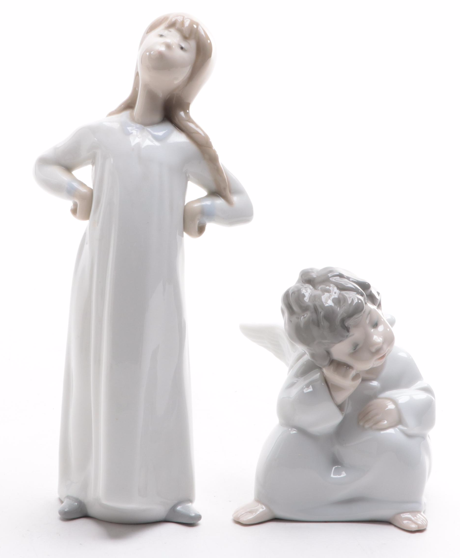 Lladró Porcelain Figurines Including "Angel Thinking"