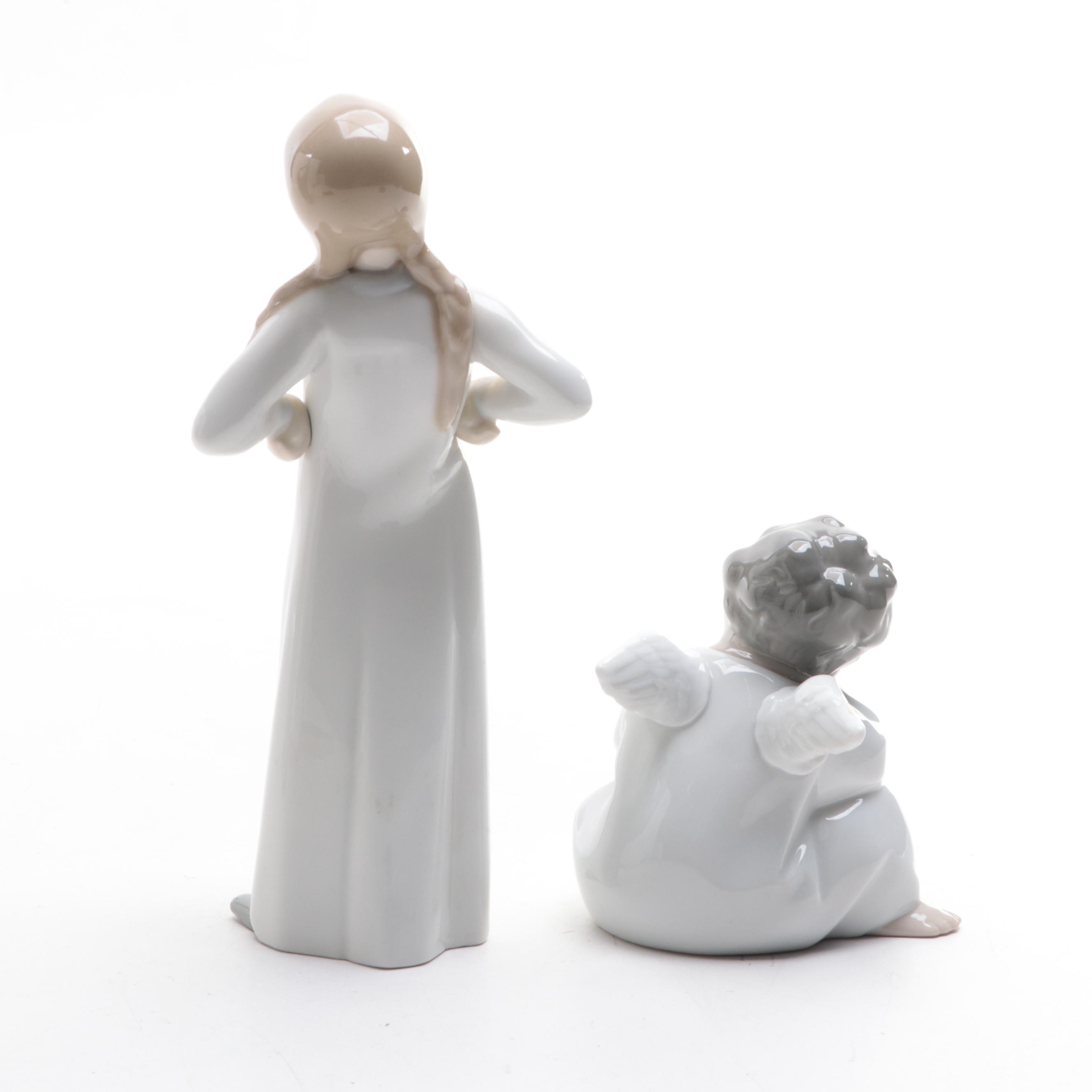 Lladró Porcelain Figurines Including "Angel Thinking"