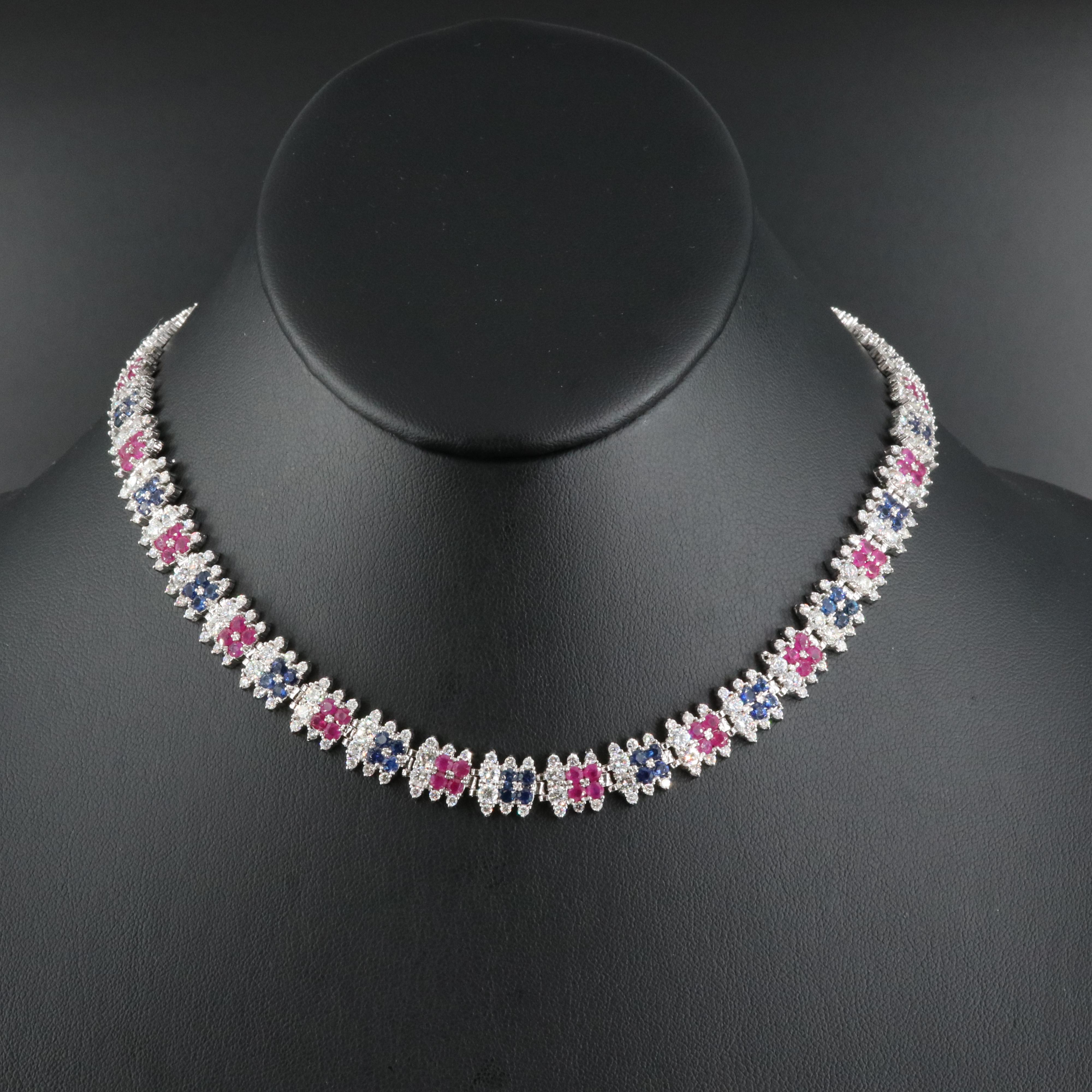 14K 10.92 CTW Diamond, Ruby and Sapphire Necklace