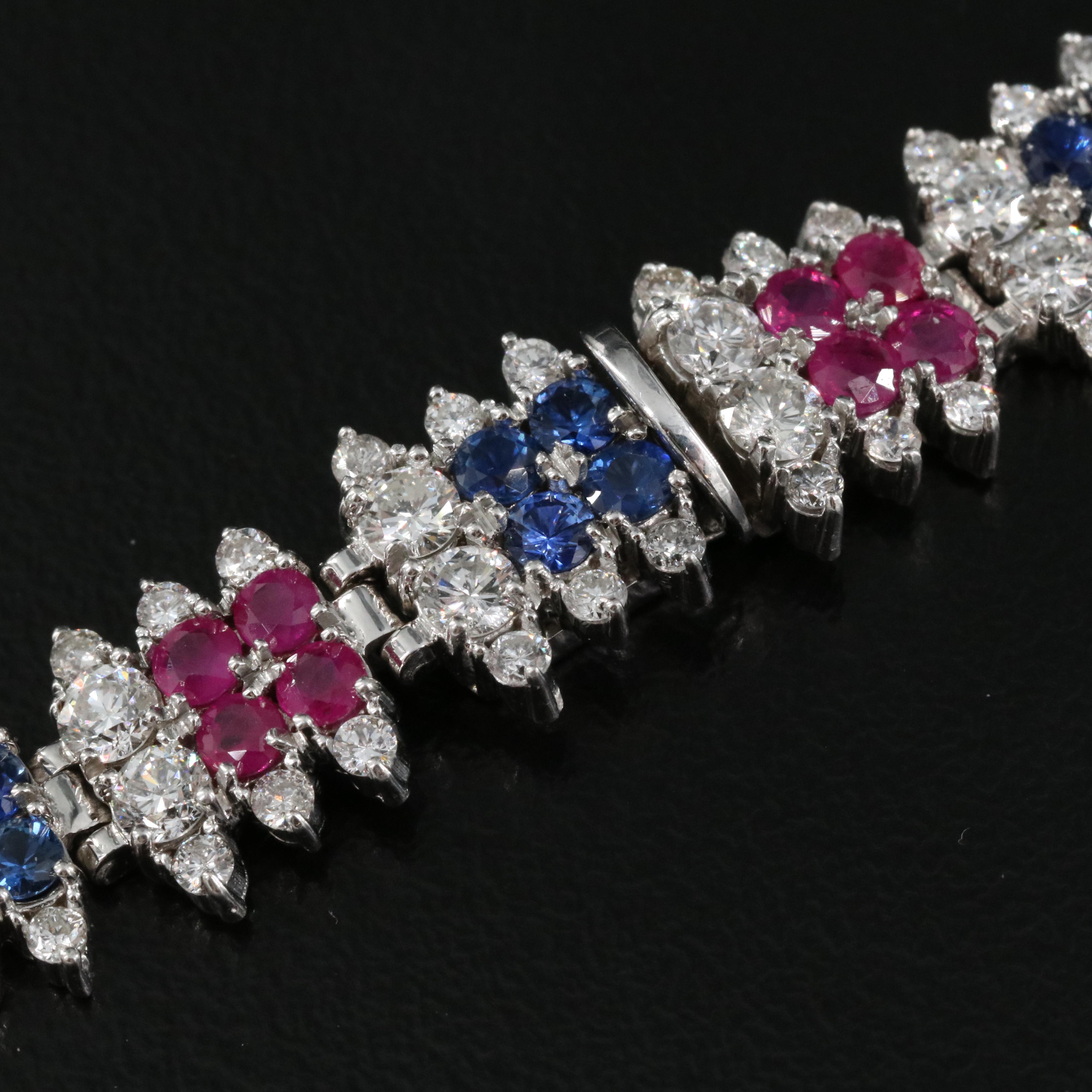 14K 10.92 CTW Diamond, Ruby and Sapphire Necklace