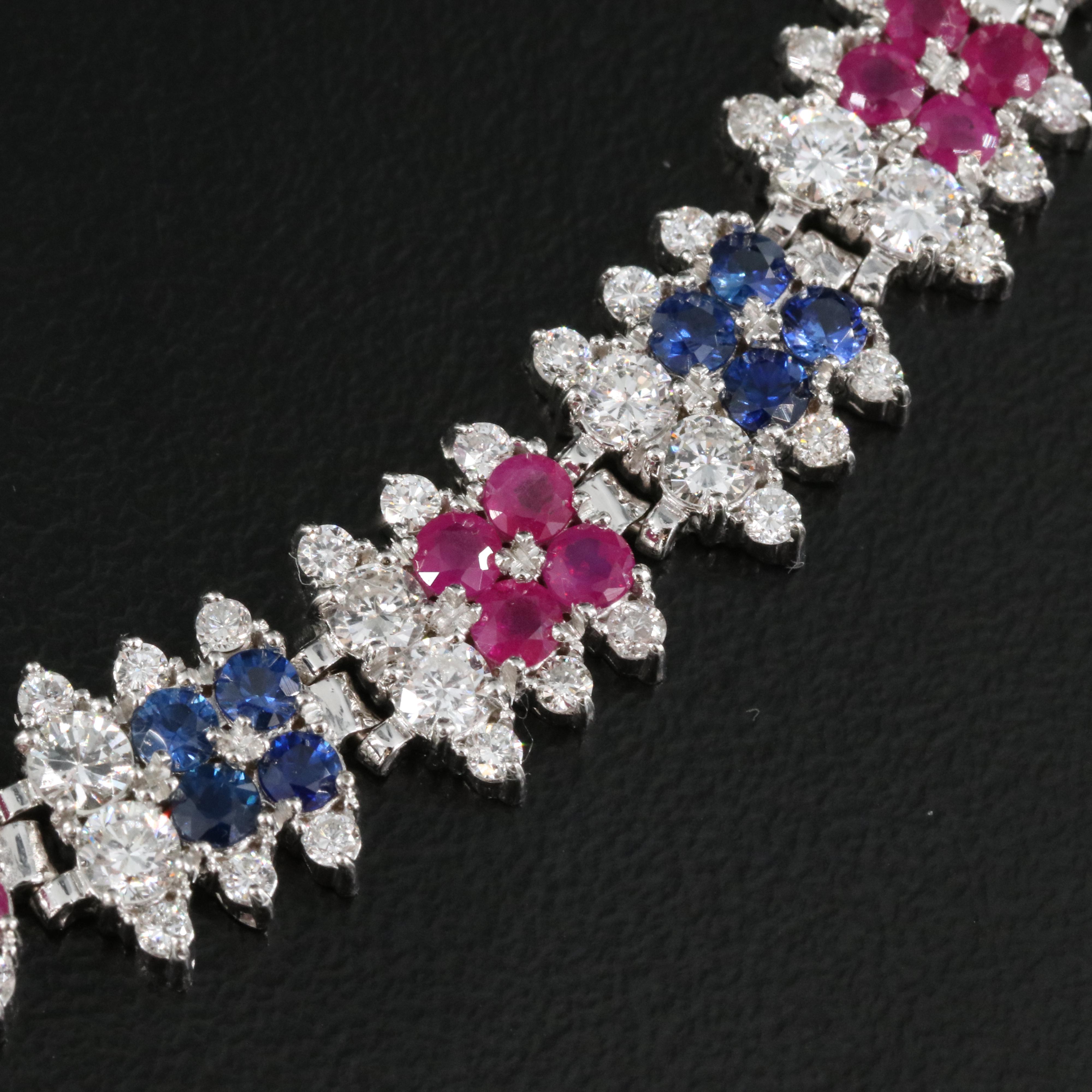 14K 10.92 CTW Diamond, Ruby and Sapphire Necklace