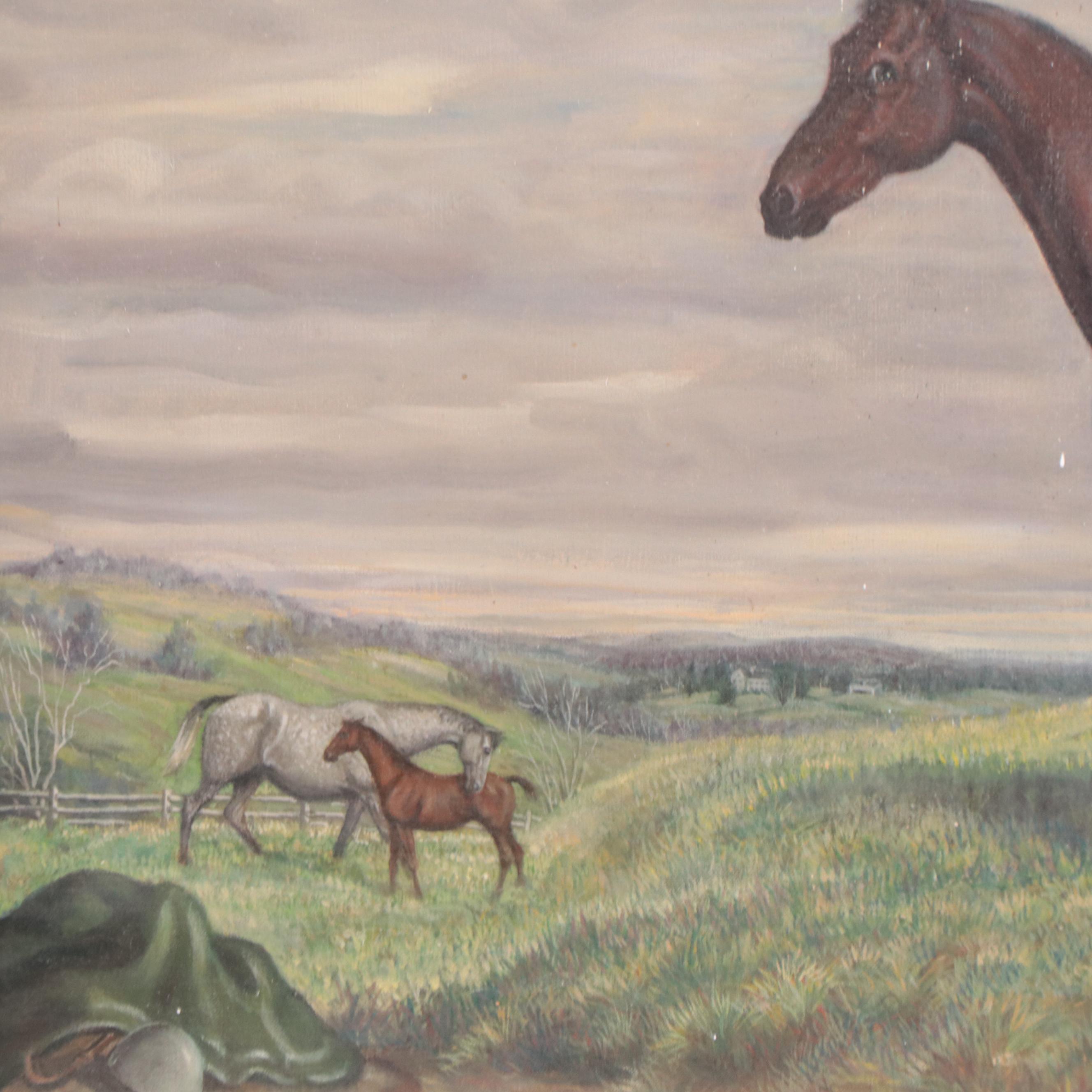 Pastoral Portrait Oil Painting of a Horse, Early-Mid-20th Century
