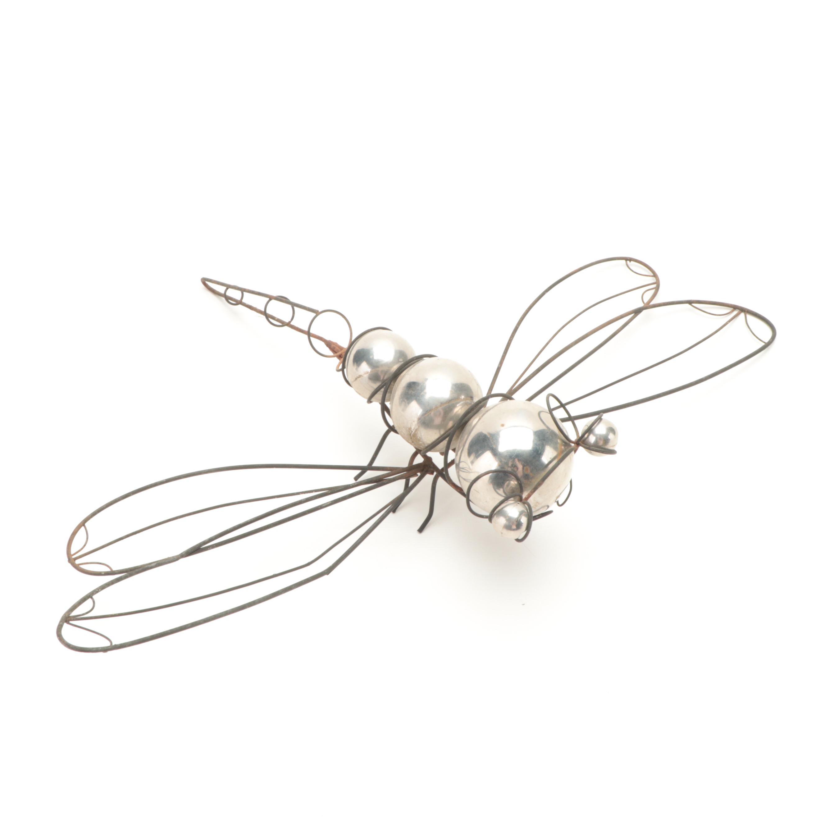 Wire-Wrapped Mirrored Orb Fly and Dragonfly Outdoor Décor