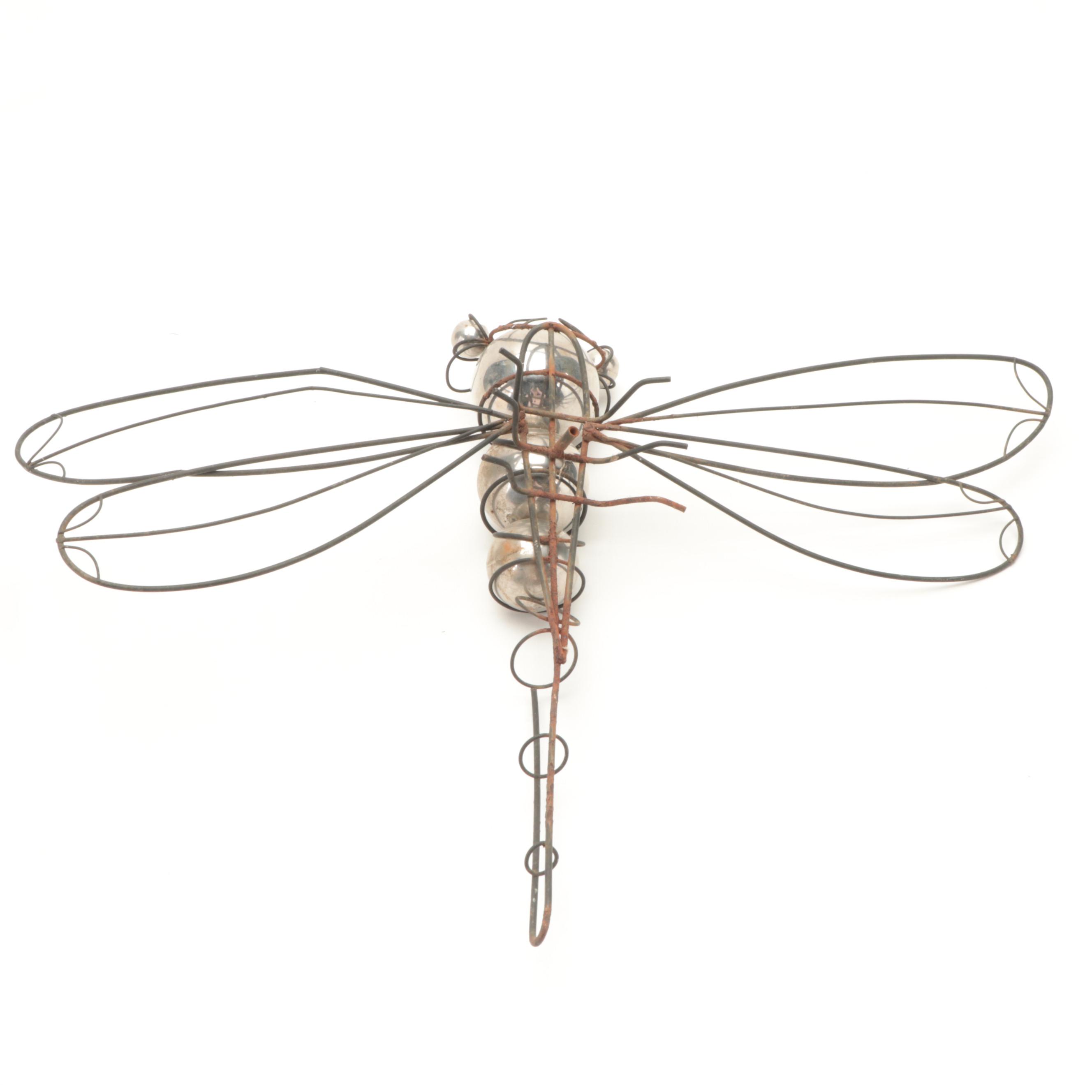 Wire-Wrapped Mirrored Orb Fly and Dragonfly Outdoor Décor