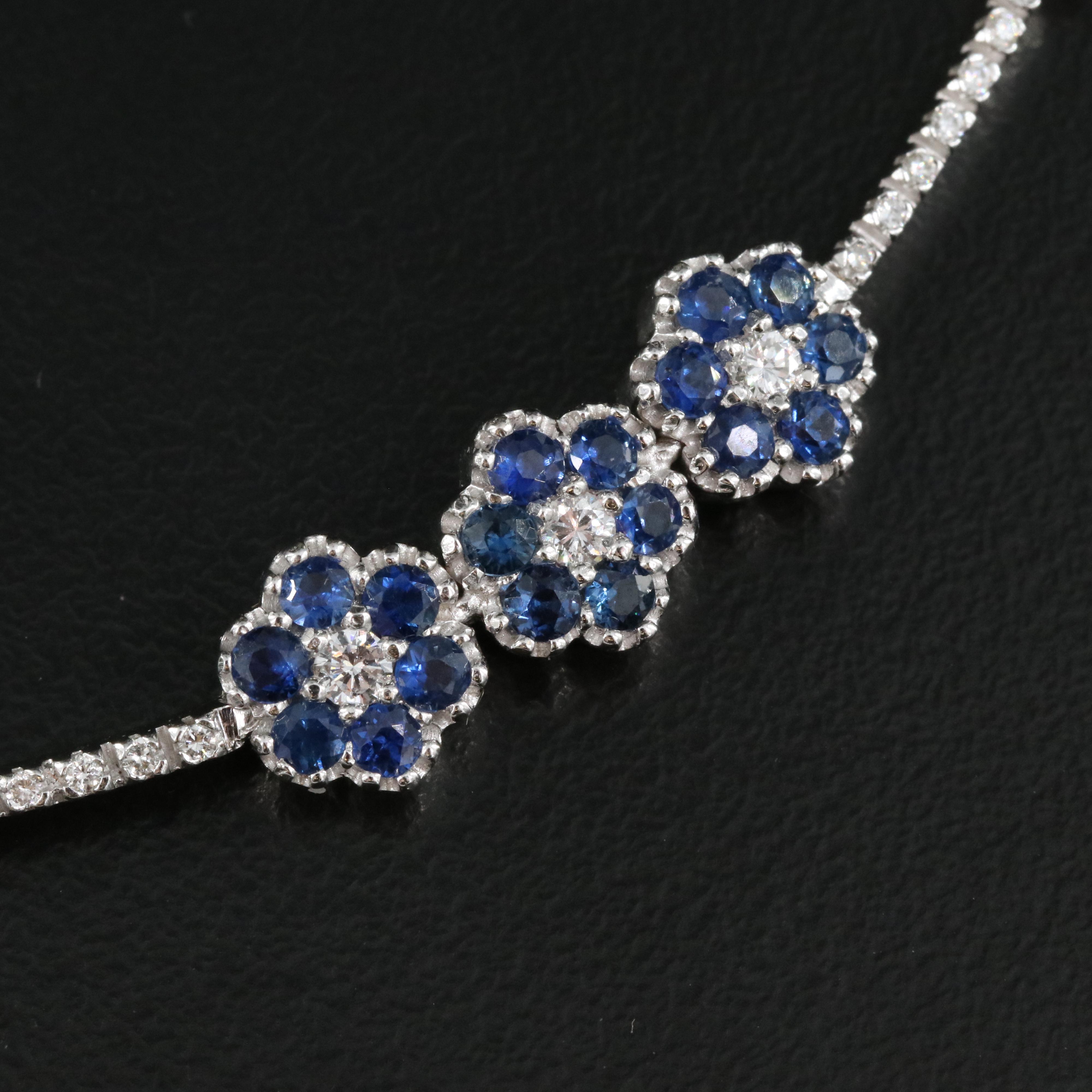 18K 1.50 CTW Diamond and Sapphire Flower Station Necklace