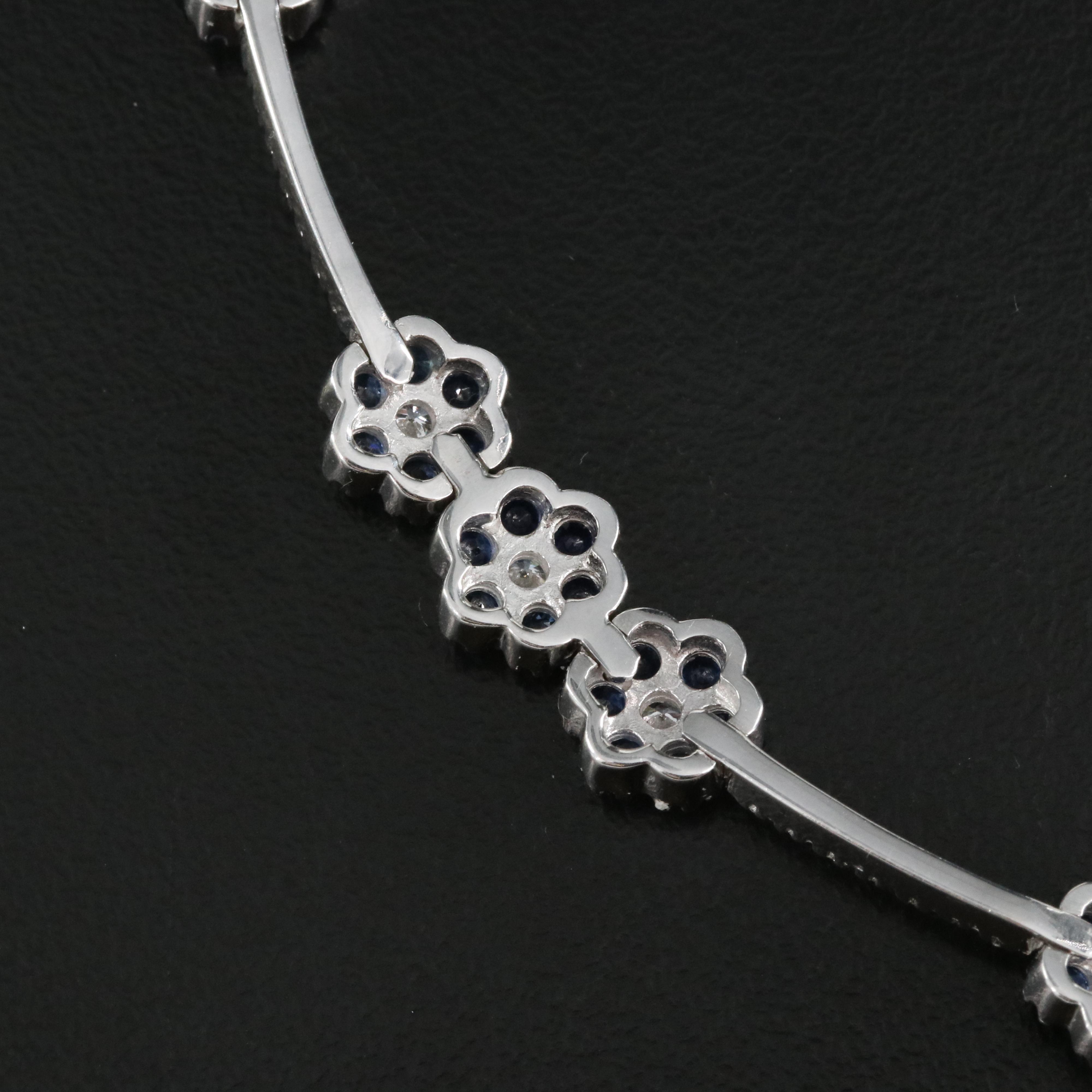18K 1.50 CTW Diamond and Sapphire Flower Station Necklace