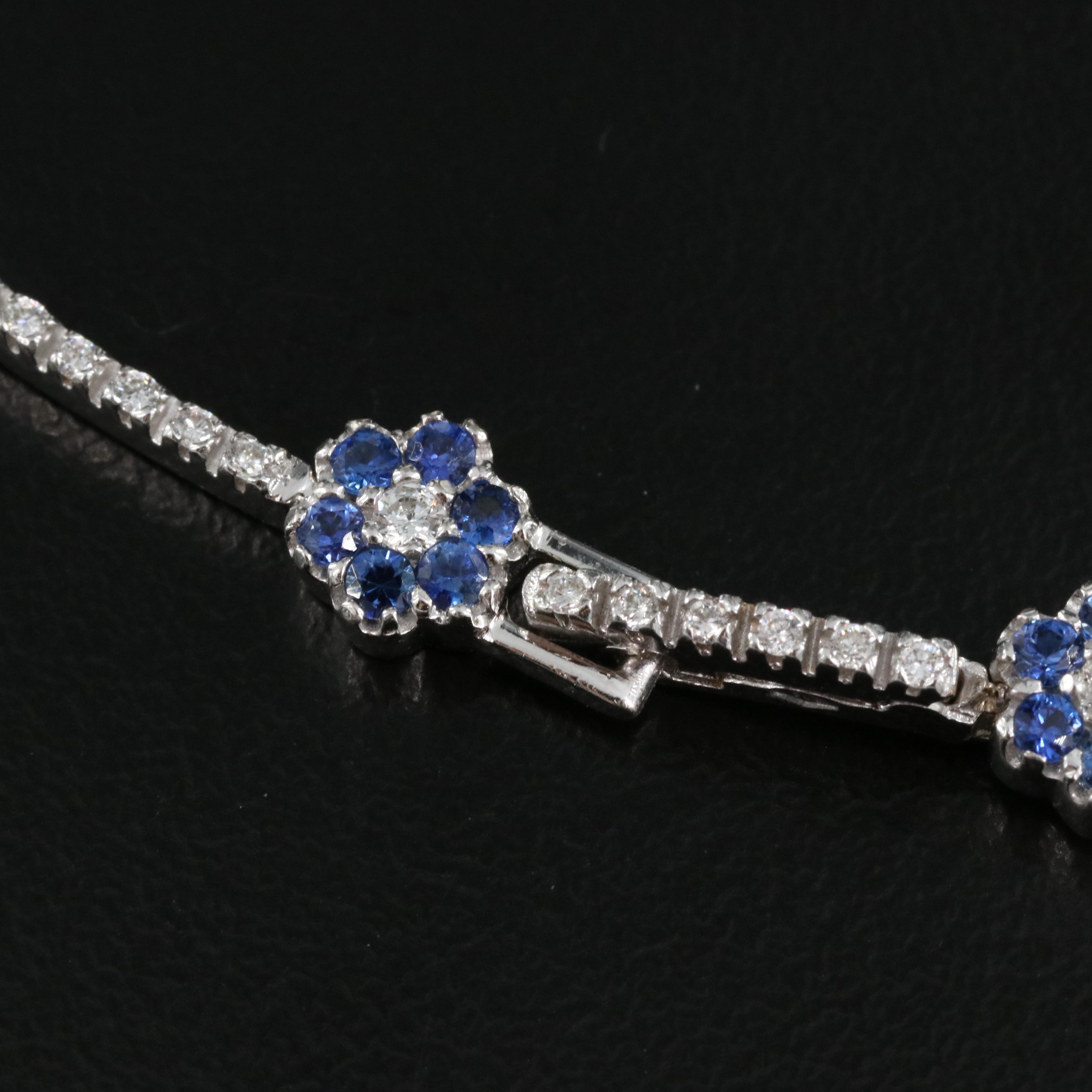 18K 1.50 CTW Diamond and Sapphire Flower Station Necklace