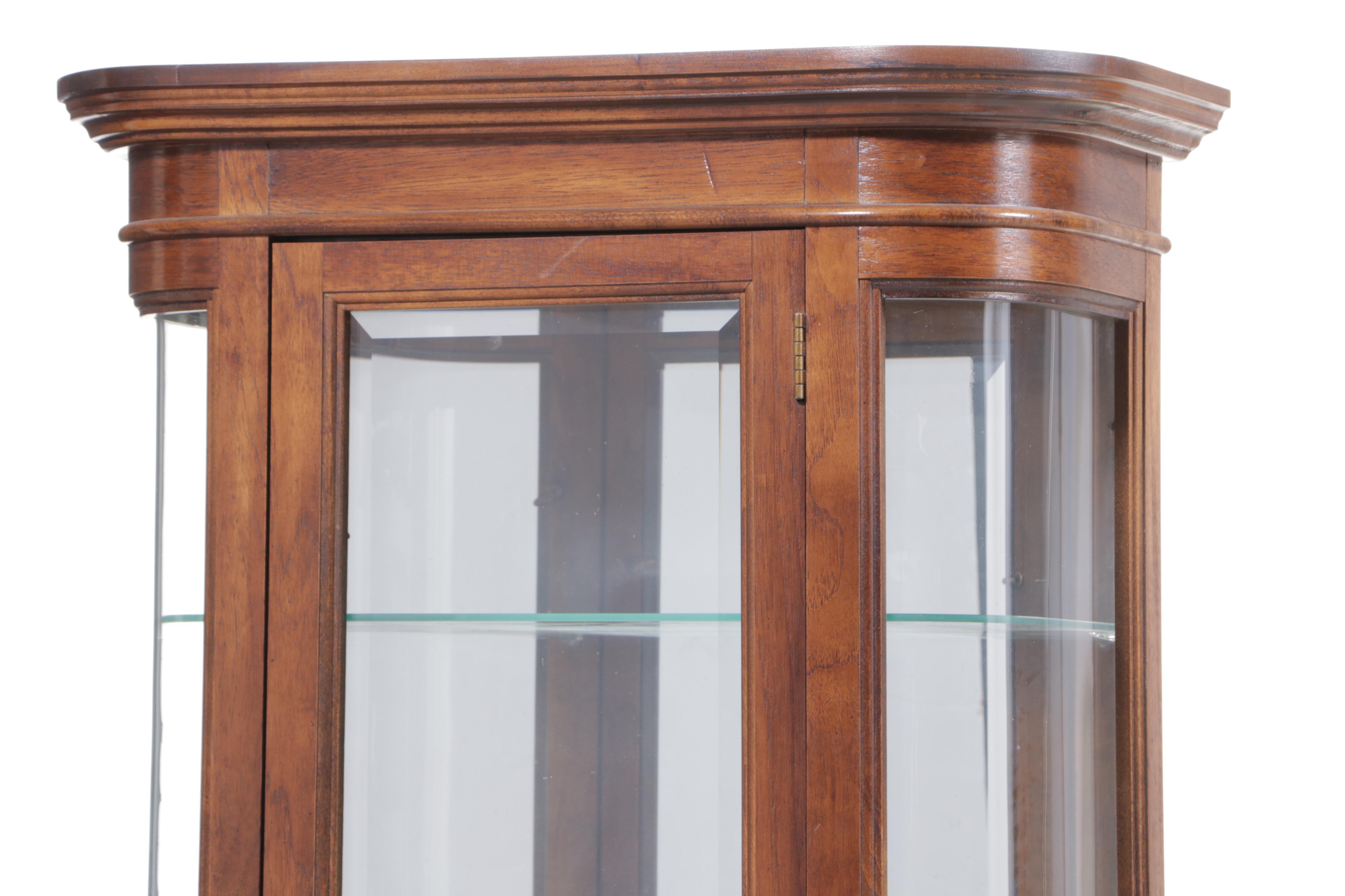 Oak and Curved Glass Display Cabinet, Late 20th Century