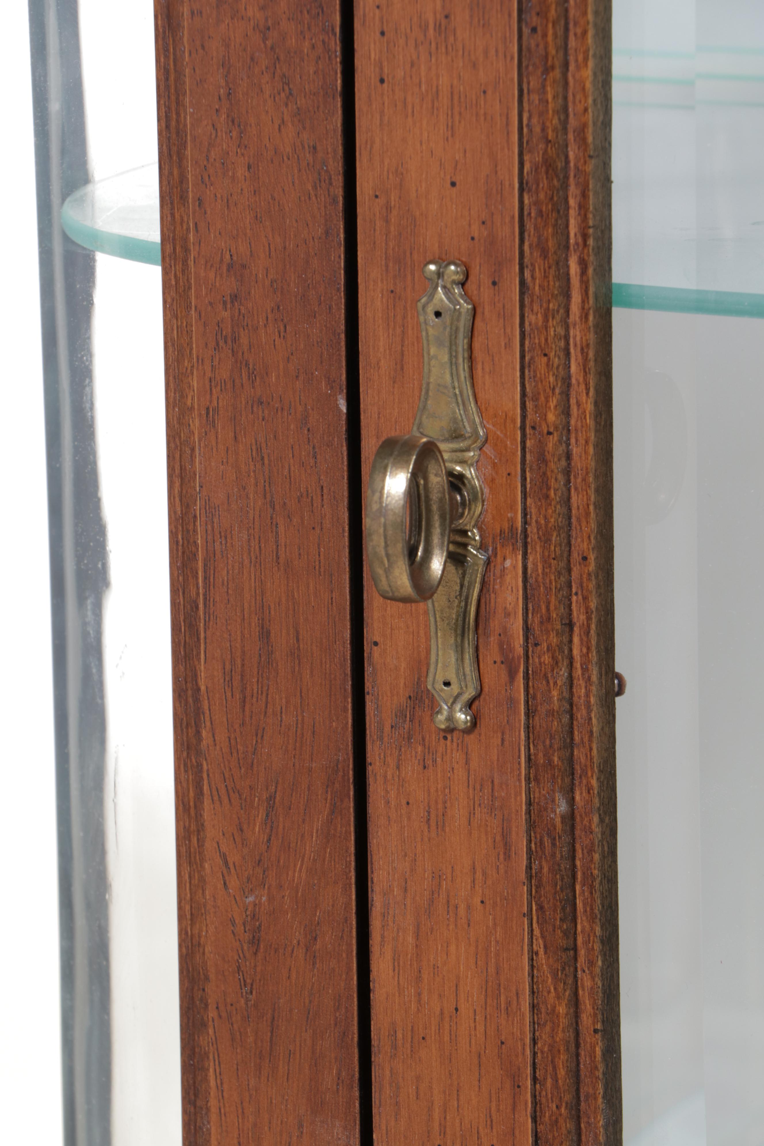 Oak and Curved Glass Display Cabinet, Late 20th Century