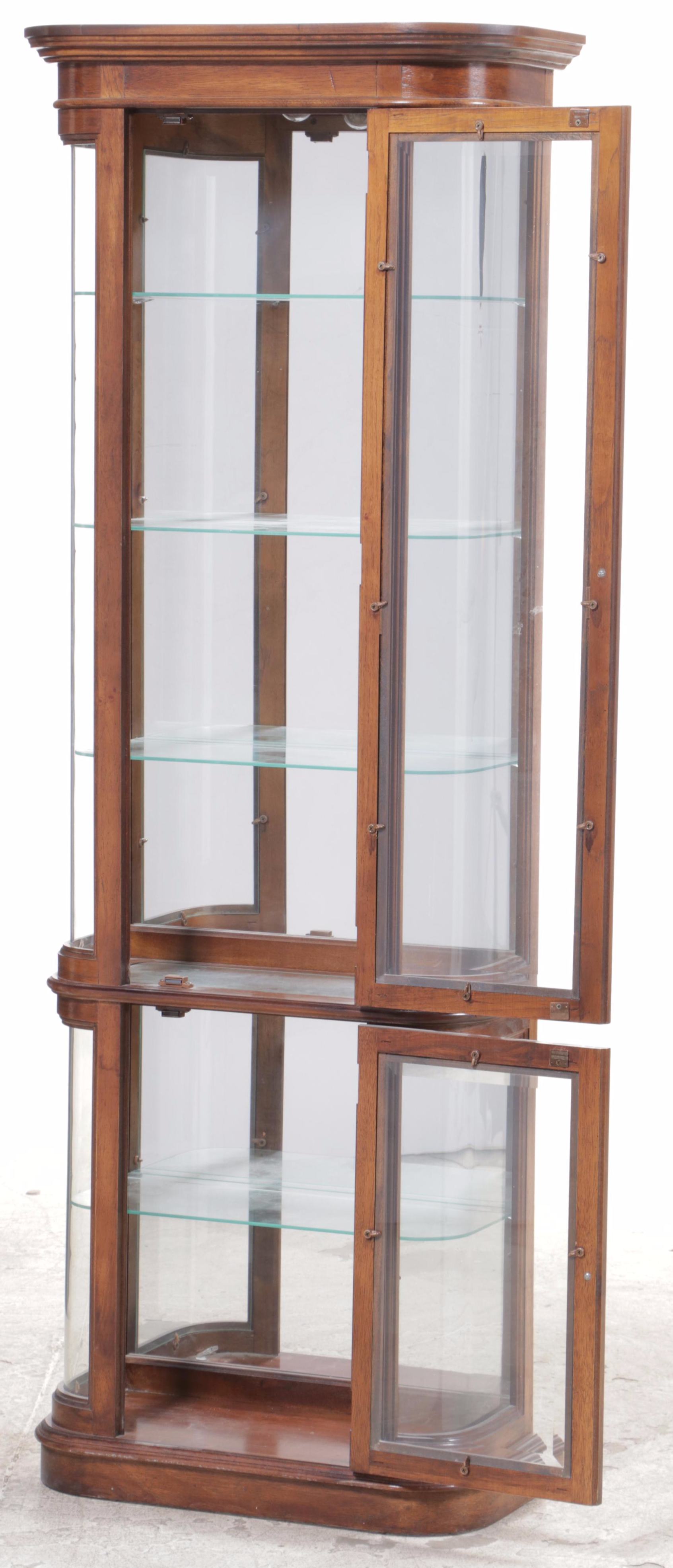 Oak and Curved Glass Display Cabinet, Late 20th Century