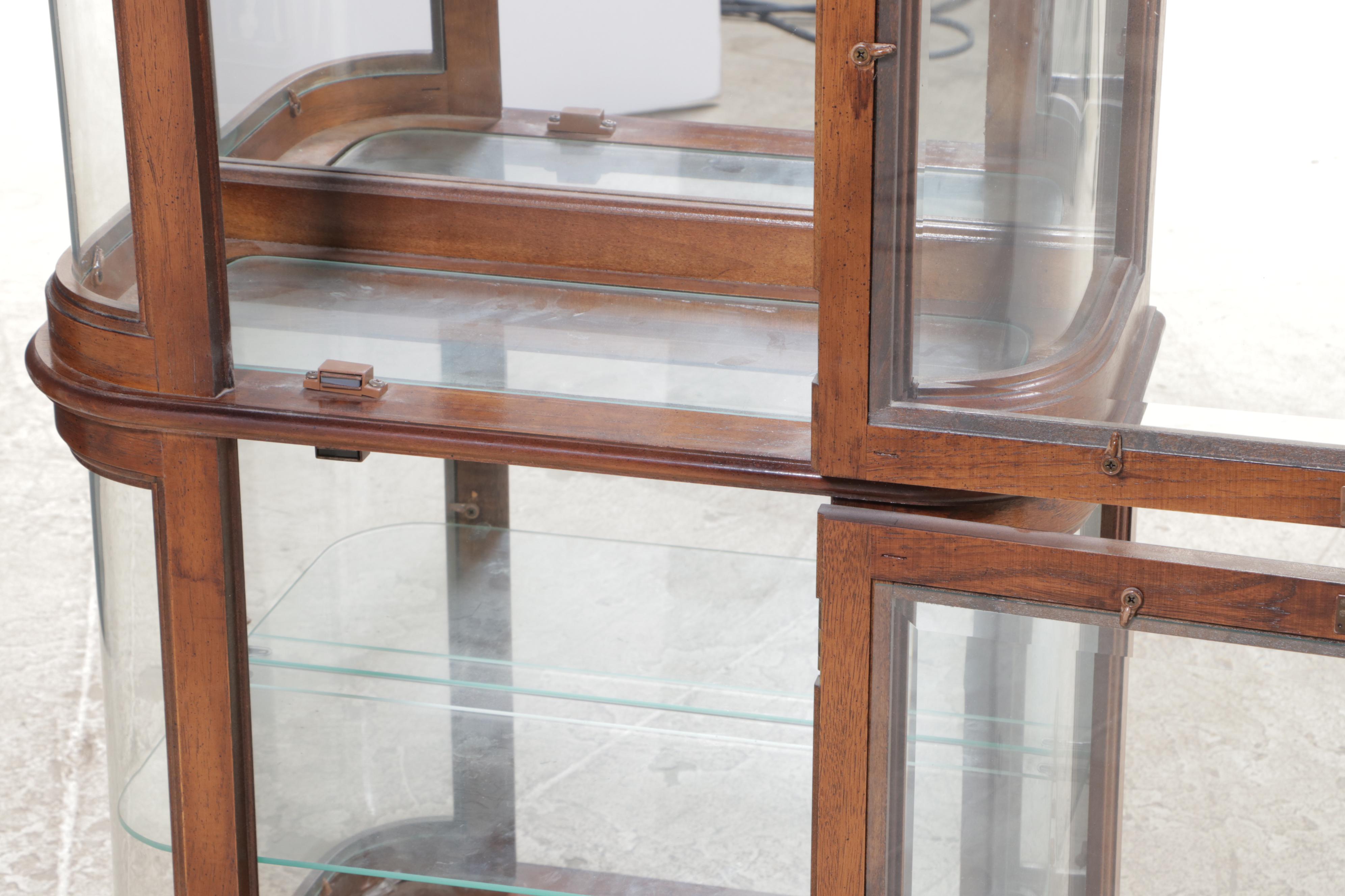 Oak and Curved Glass Display Cabinet, Late 20th Century