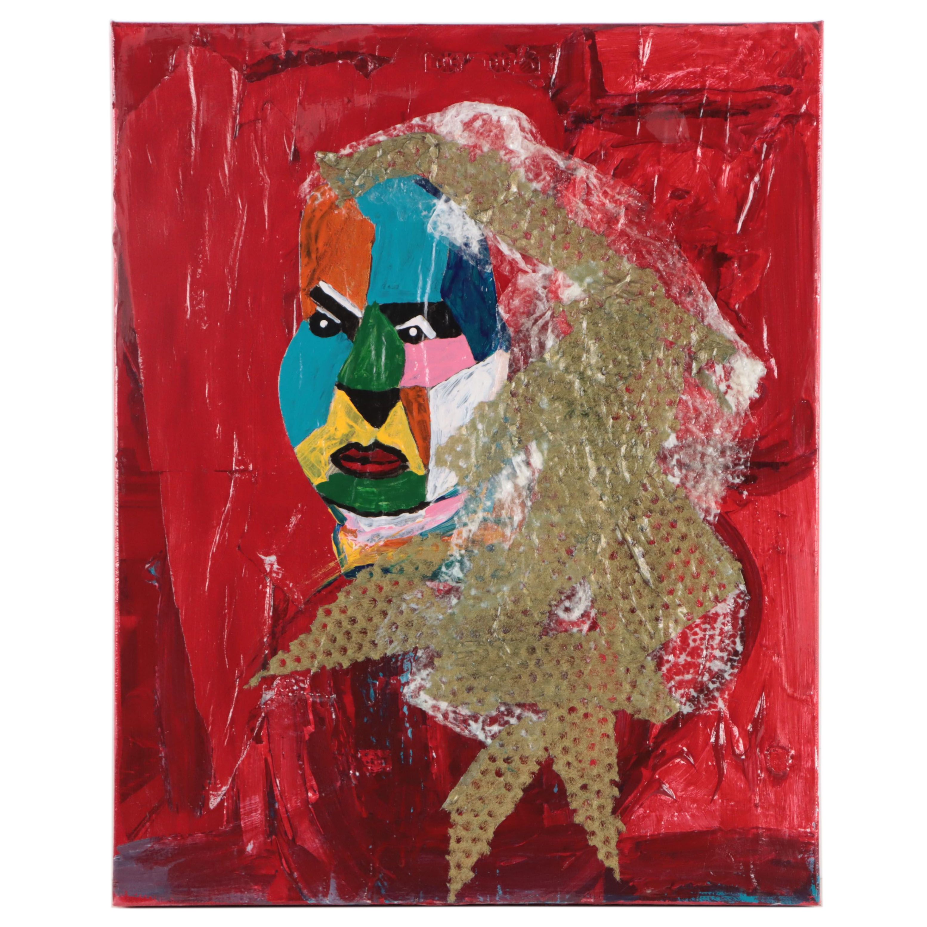 George Glass Figural Mixed Media Painting "Face of Color," 21st Century