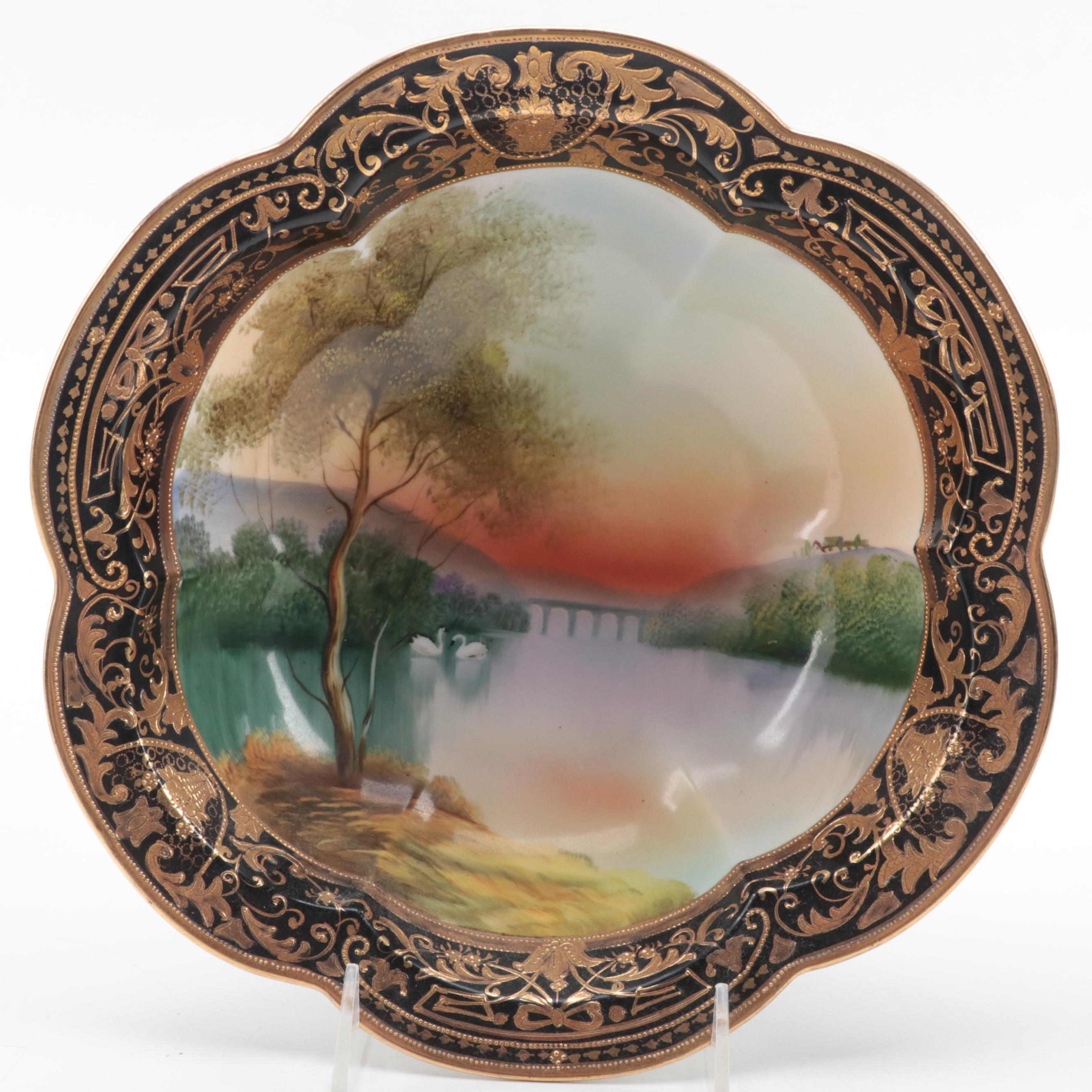 Morimura Brothers Nippon Hand-Painted Porcelain Bowl and Other Vase