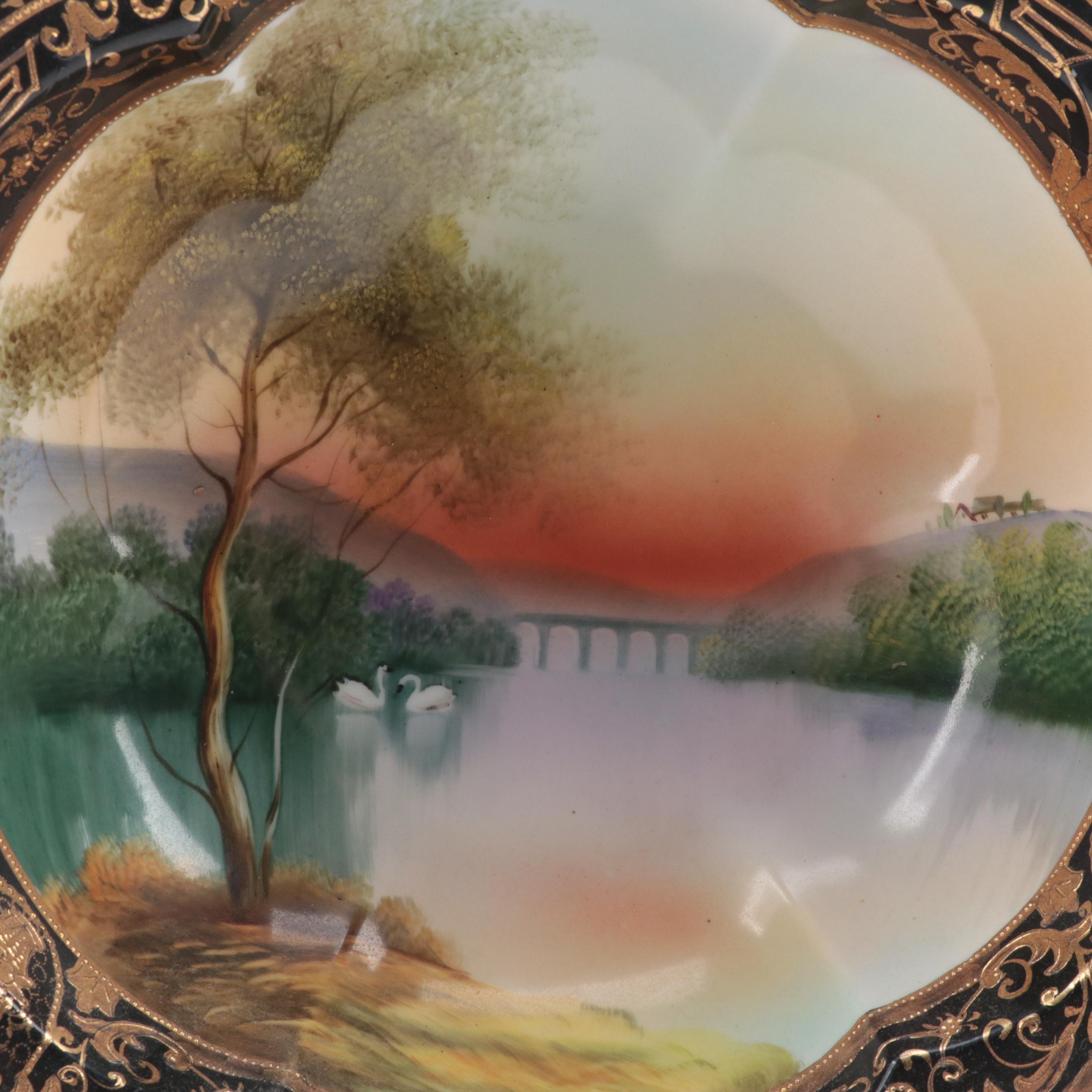 Morimura Brothers Nippon Hand-Painted Porcelain Bowl and Other Vase