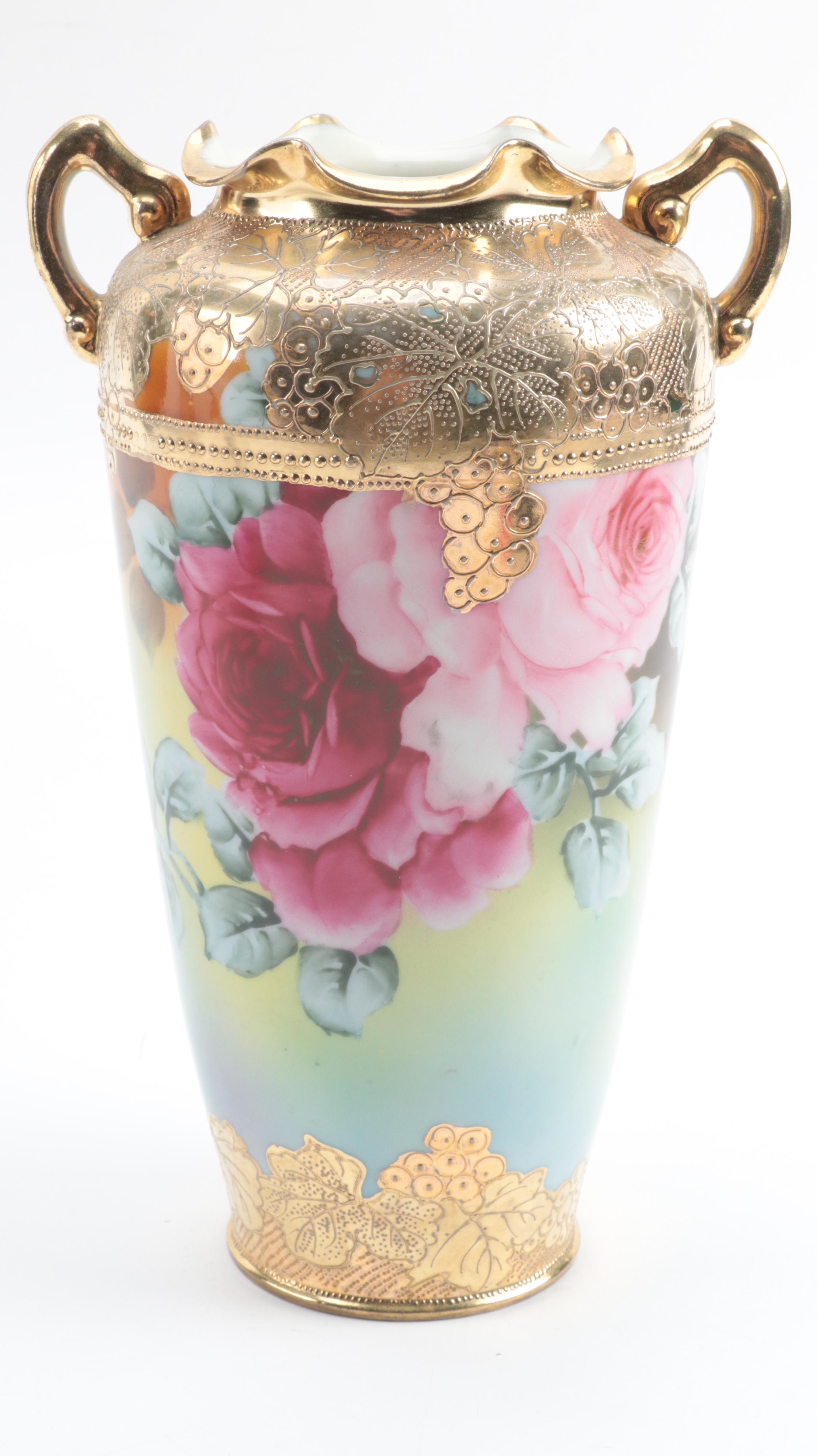 Morimura Brothers Nippon Hand-Painted Porcelain Bowl and Other Vase