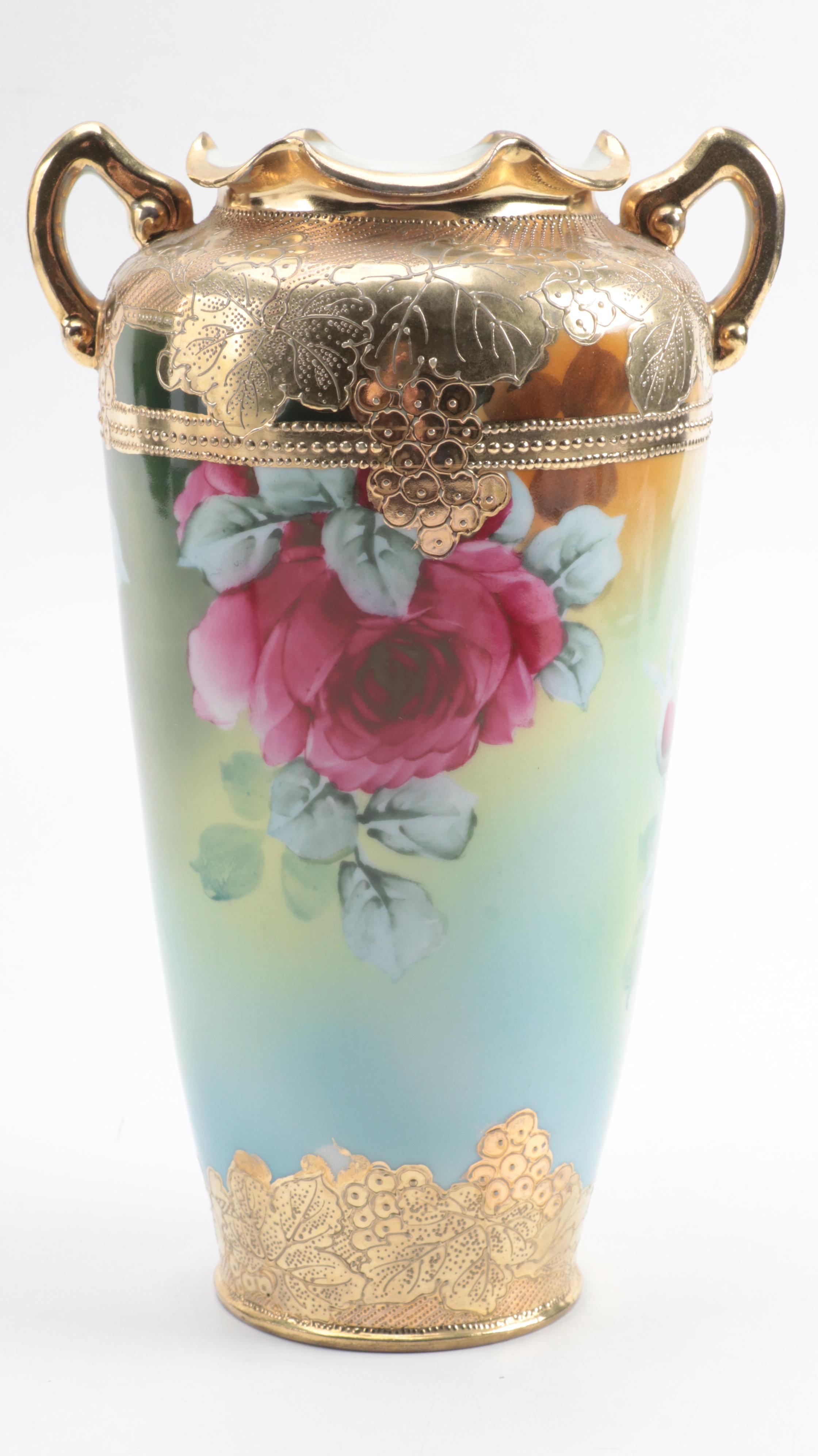 Morimura Brothers Nippon Hand-Painted Porcelain Bowl and Other Vase