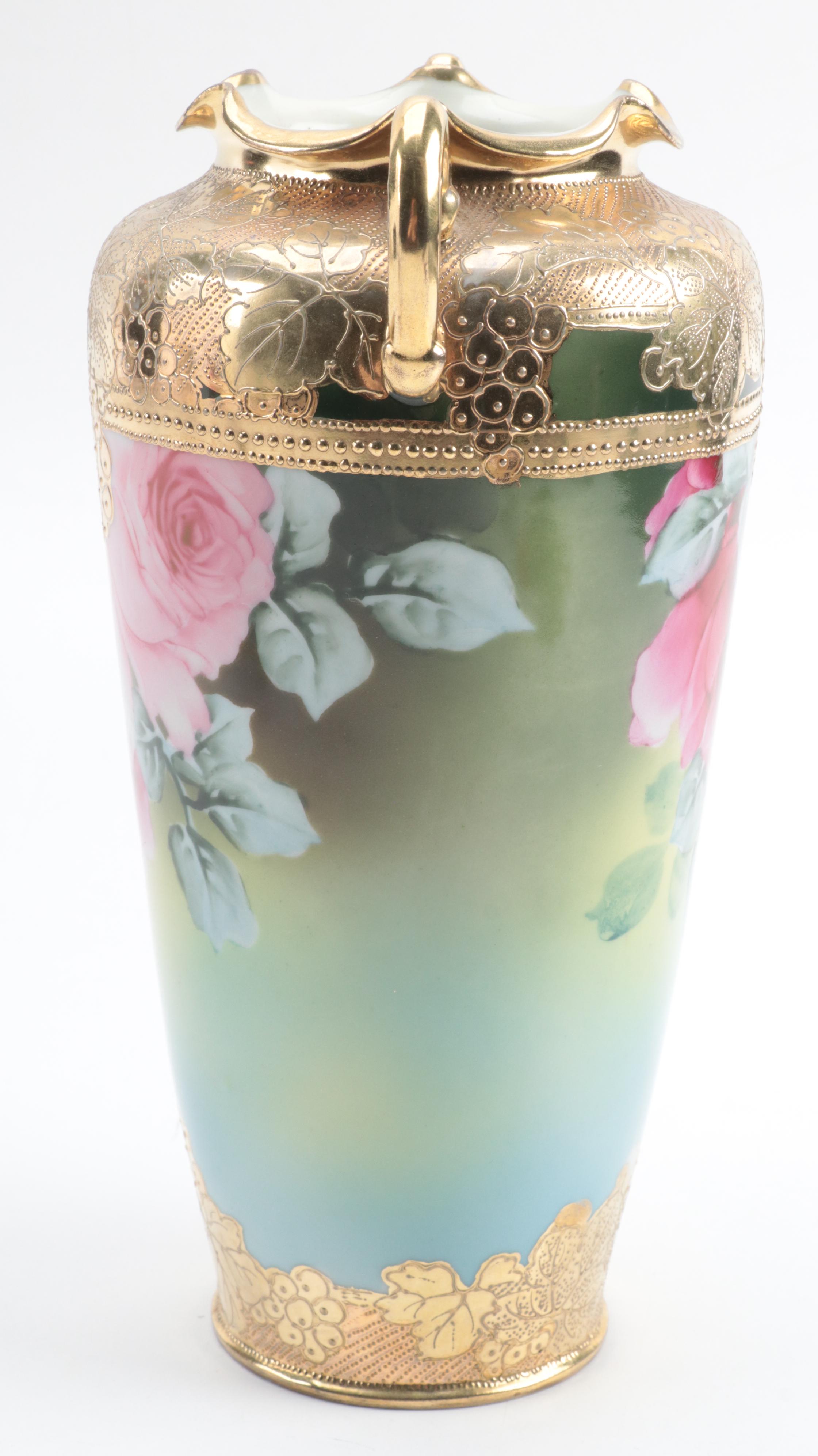 Morimura Brothers Nippon Hand-Painted Porcelain Bowl and Other Vase