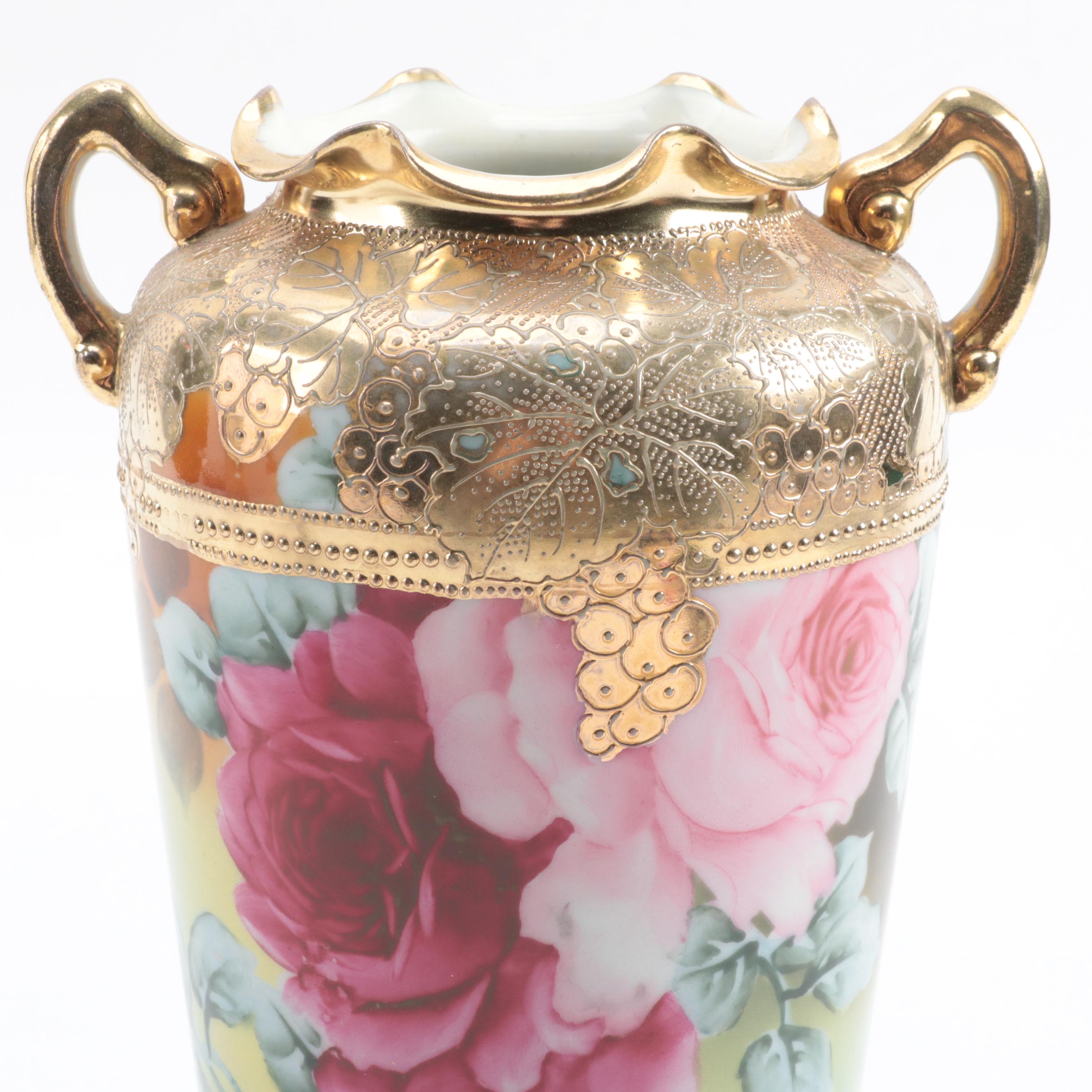 Morimura Brothers Nippon Hand-Painted Porcelain Bowl and Other Vase