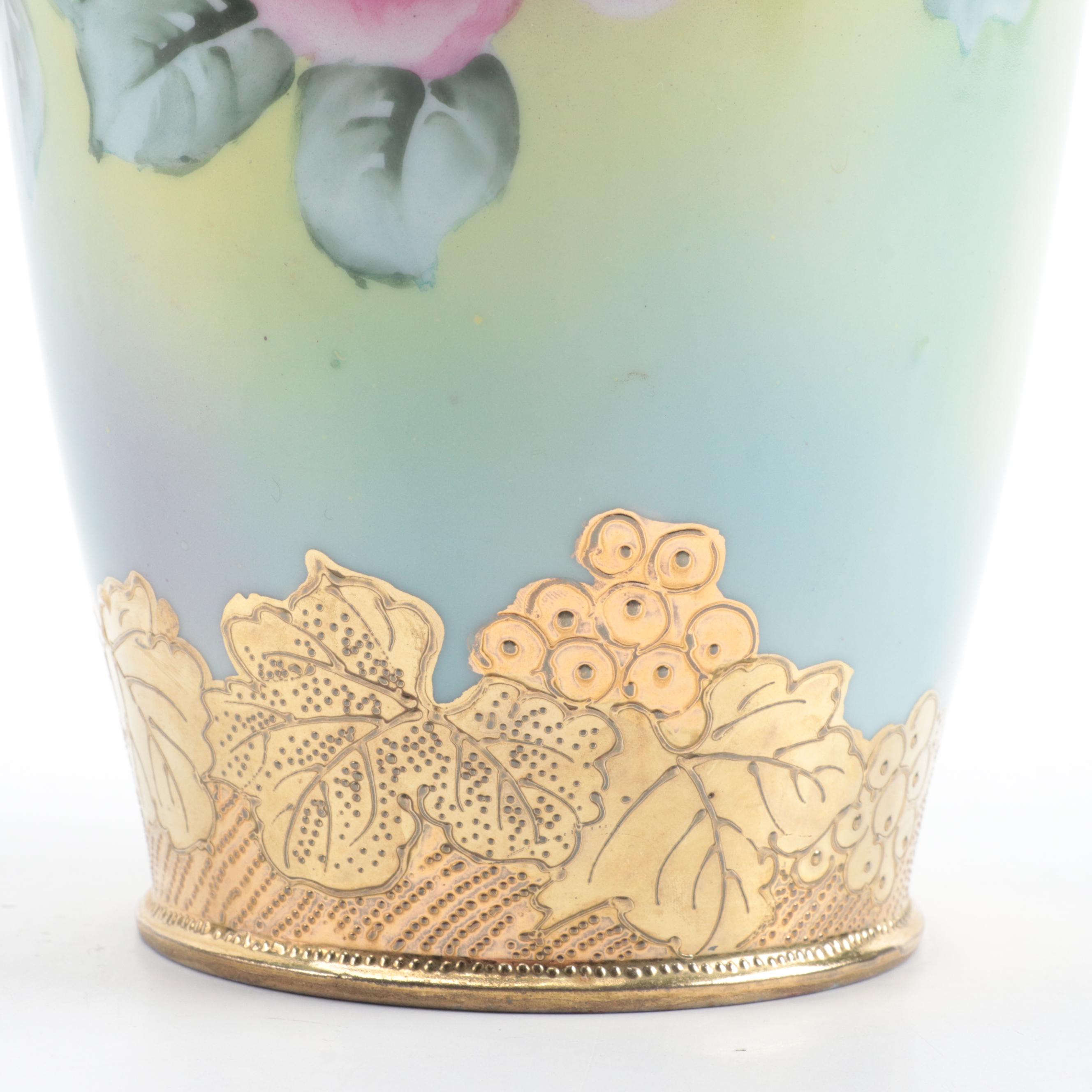 Morimura Brothers Nippon Hand-Painted Porcelain Bowl and Other Vase