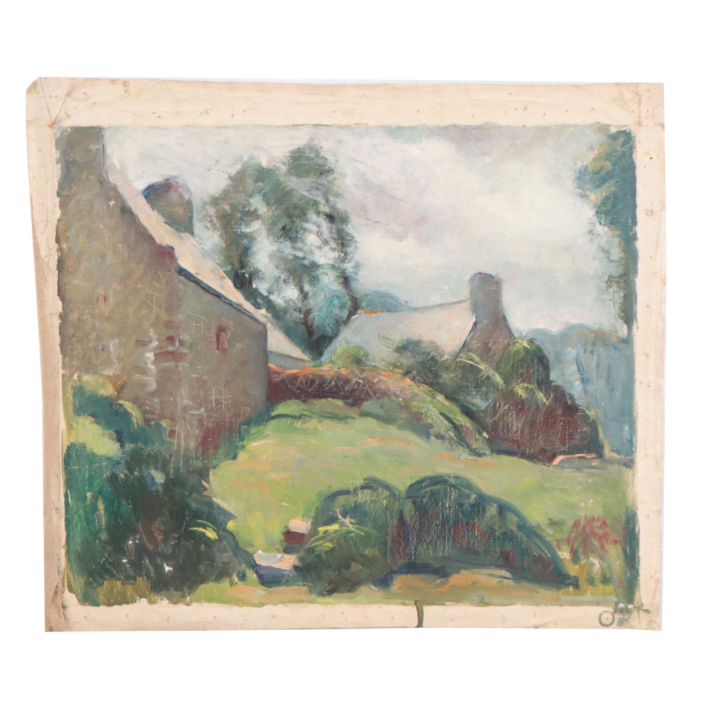 Oil Painting of Village Houses