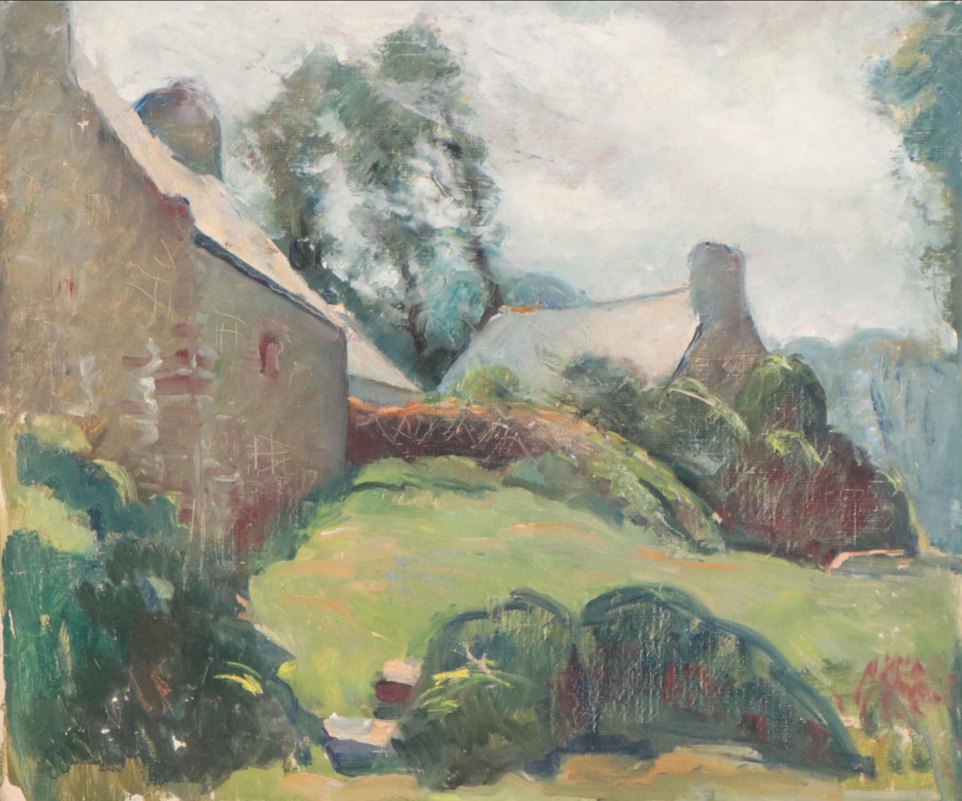 Oil Painting of Village Houses