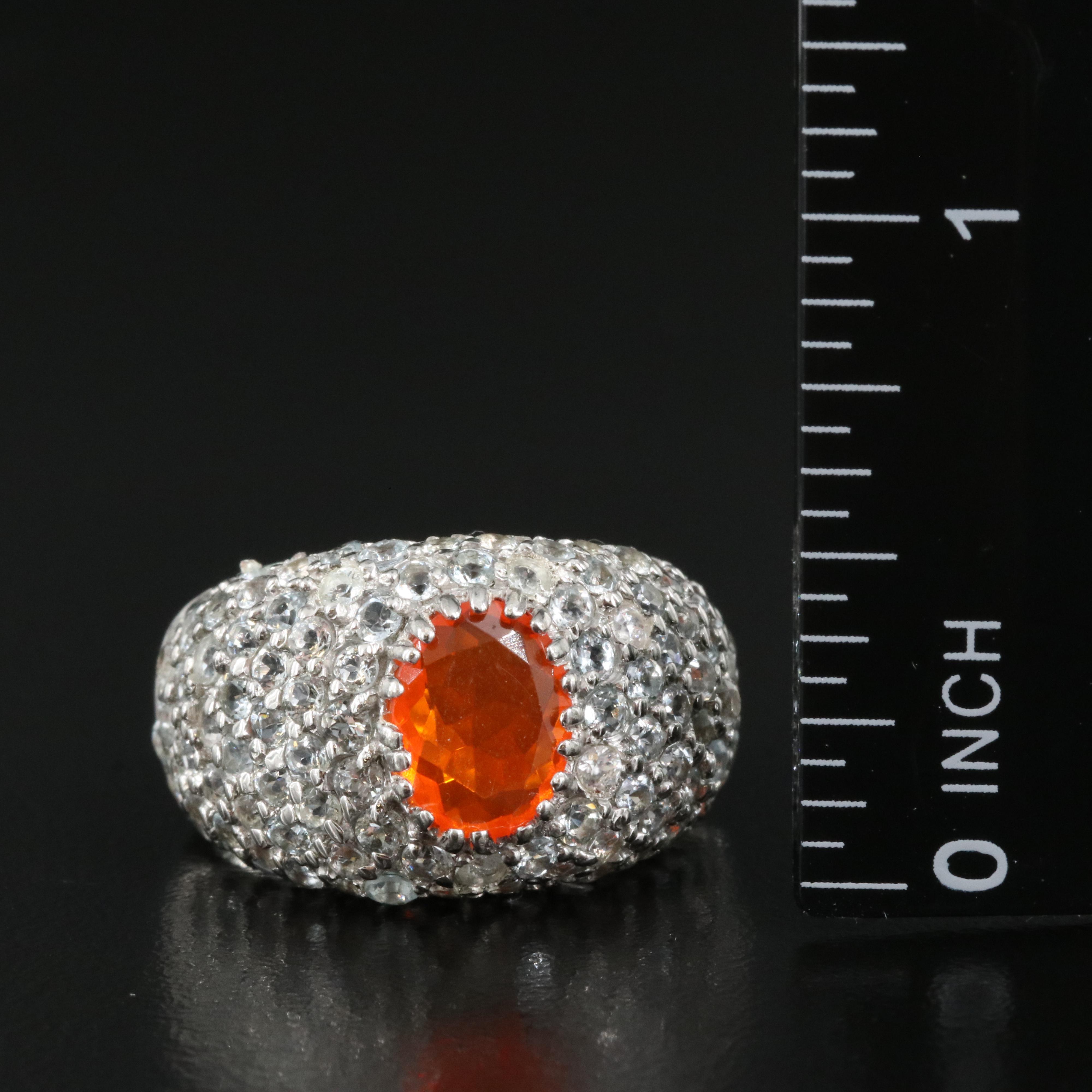 Sterling Fire Opal and Aquamarine Ring