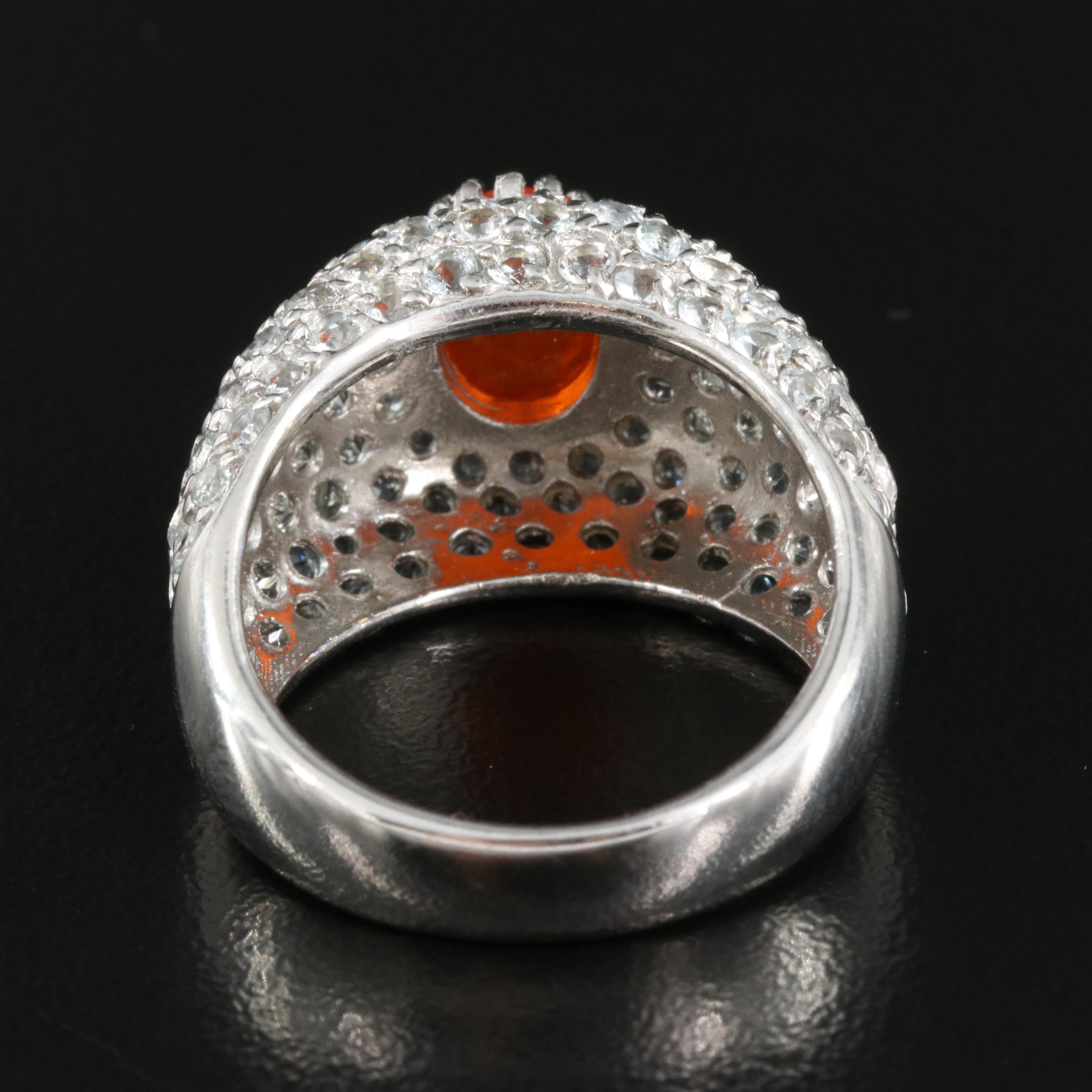 Sterling Fire Opal and Aquamarine Ring