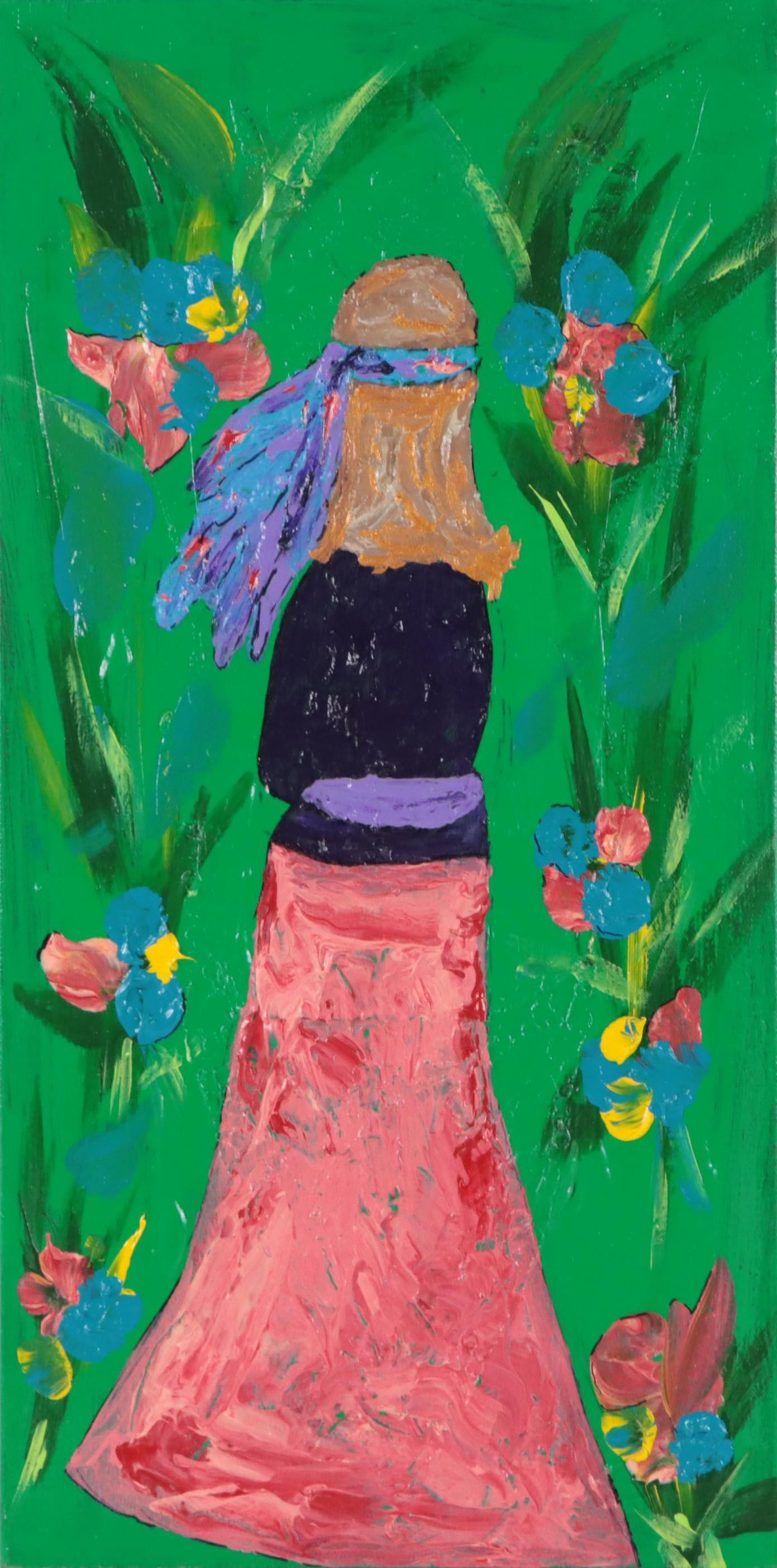 George Glass Mixed Media Painting "A Walk in the Garden," 21st Century