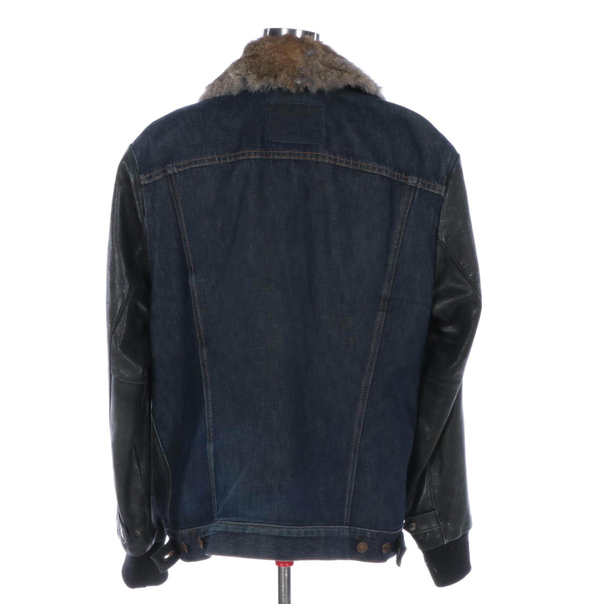 Levi Strauss & Co. Denim and Leather Studded Jacket with Rabbit Fur Collar