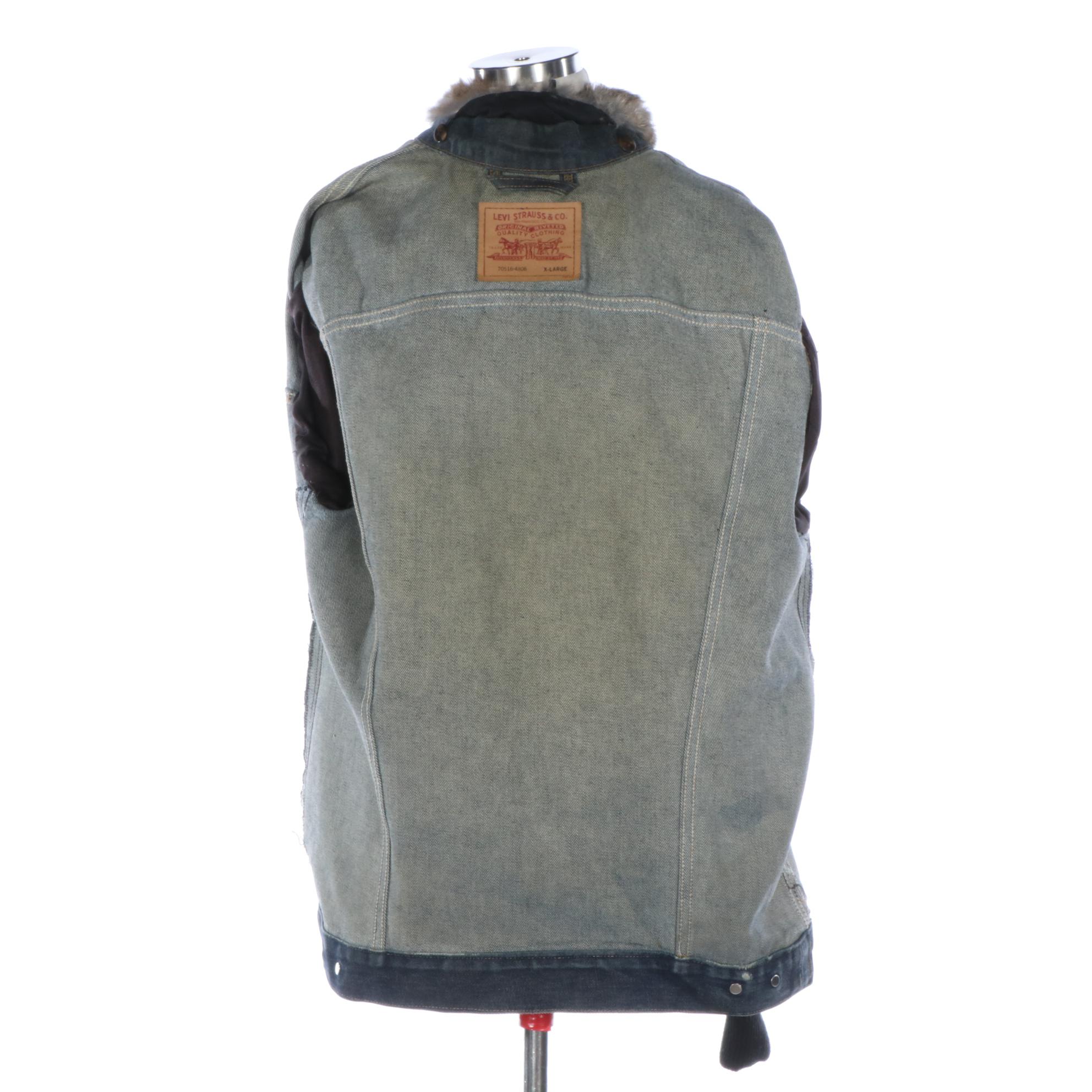 Levi Strauss & Co. Denim and Leather Studded Jacket with Rabbit Fur Collar