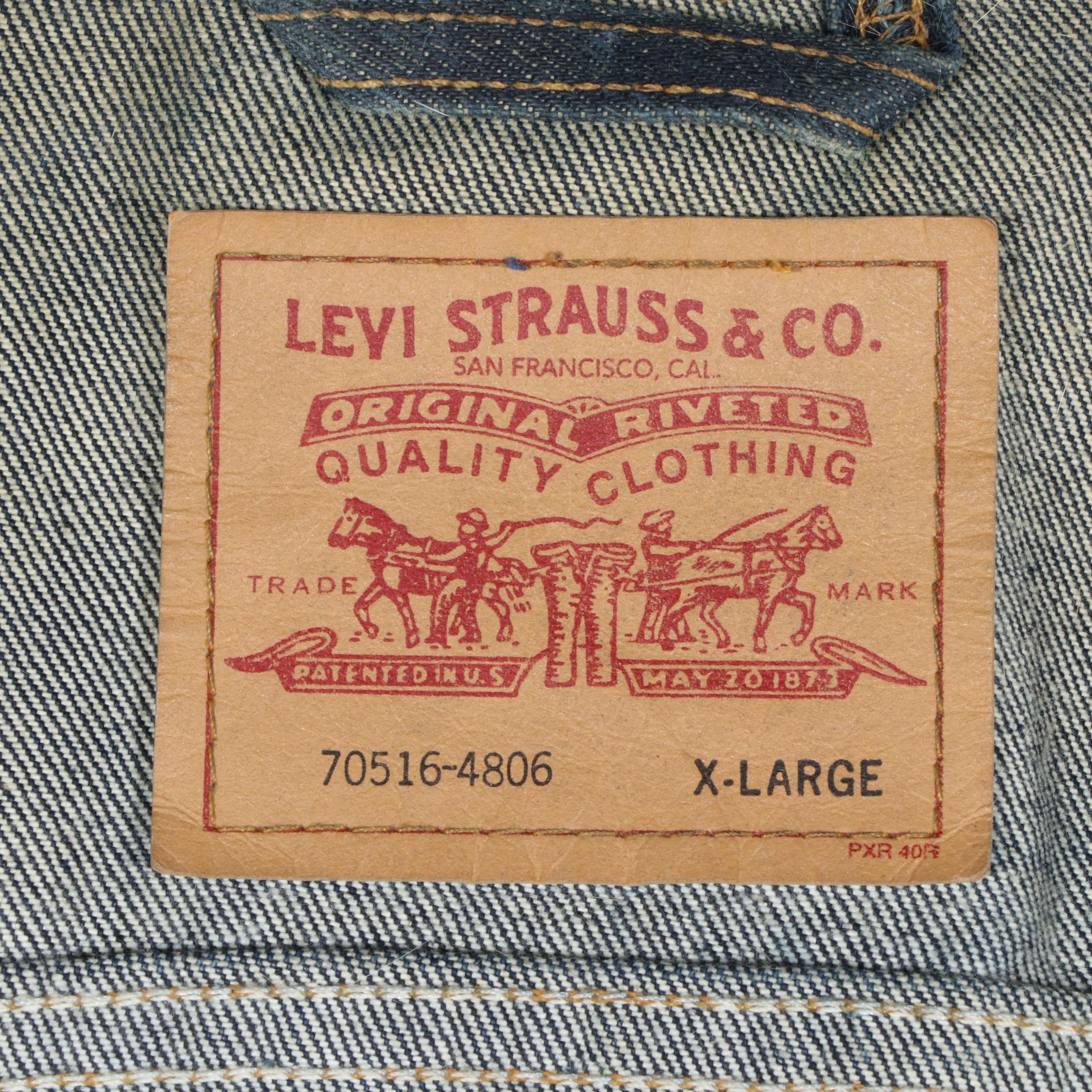 Levi Strauss & Co. Denim and Leather Studded Jacket with Rabbit Fur Collar