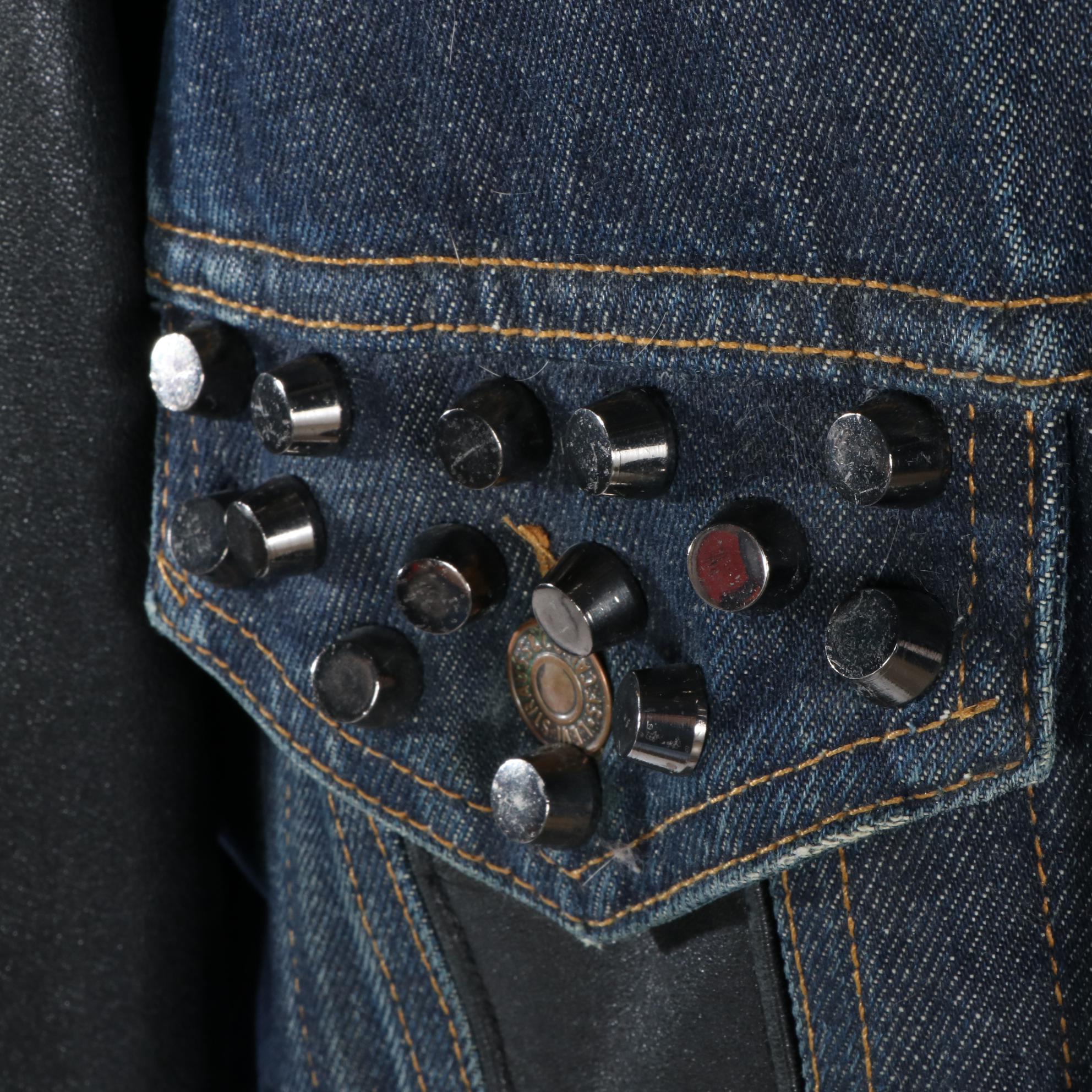 Levi Strauss & Co. Denim and Leather Studded Jacket with Rabbit Fur Collar