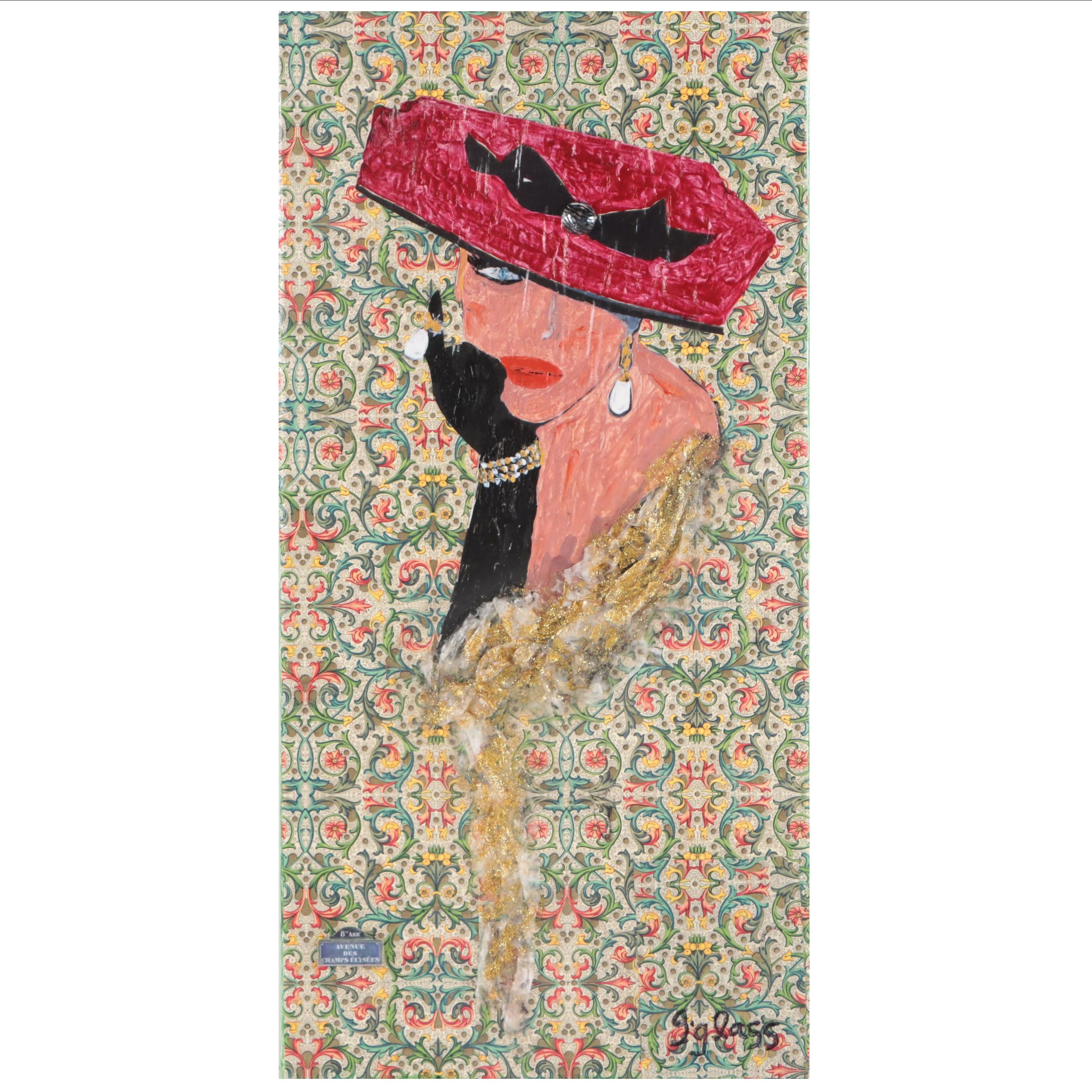 George Glass Mixed Media Painting "Off to Paris," 21st Century