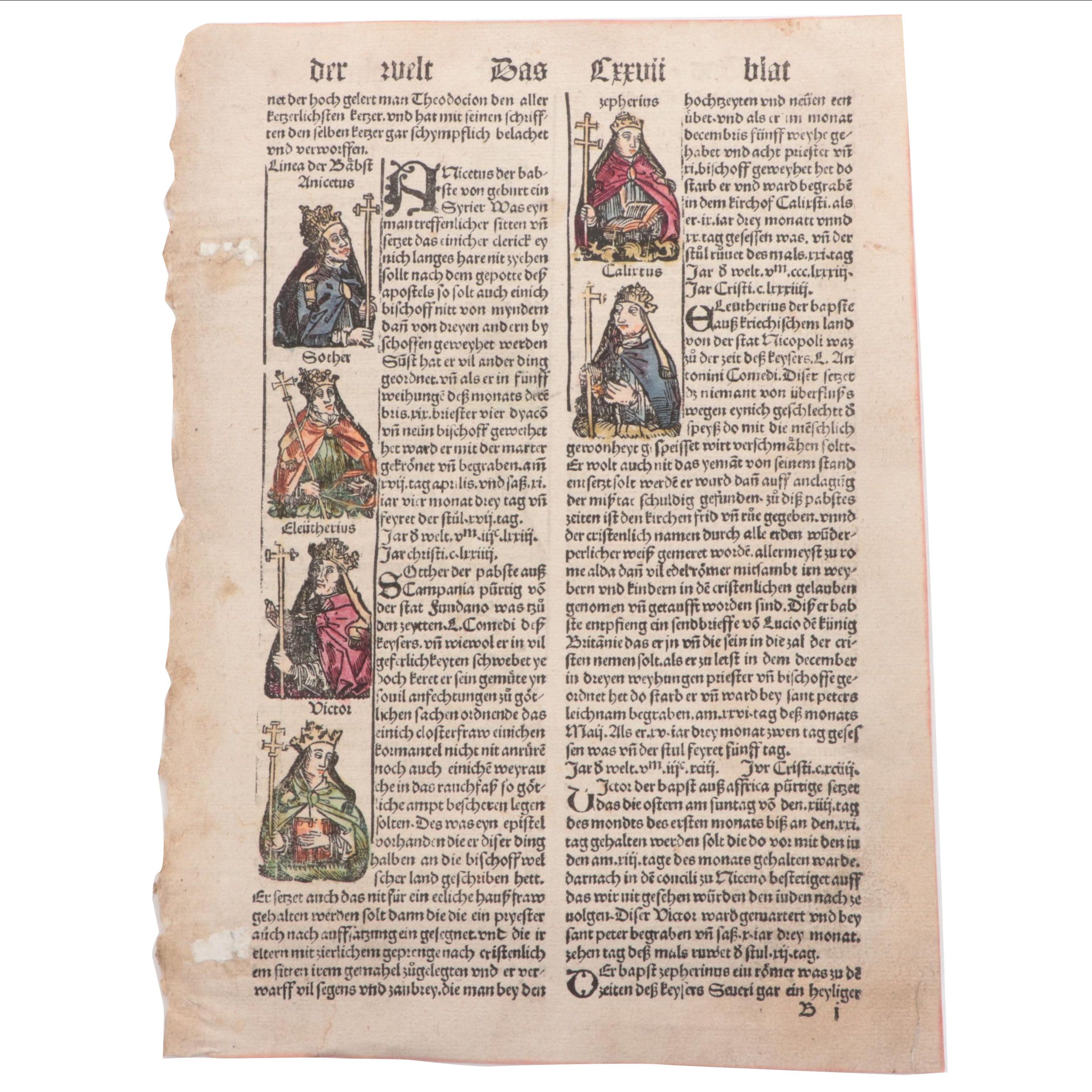 "Nuremberg Chronicle" Leaf Featuring Severus, Didius Julianus and More, 1496