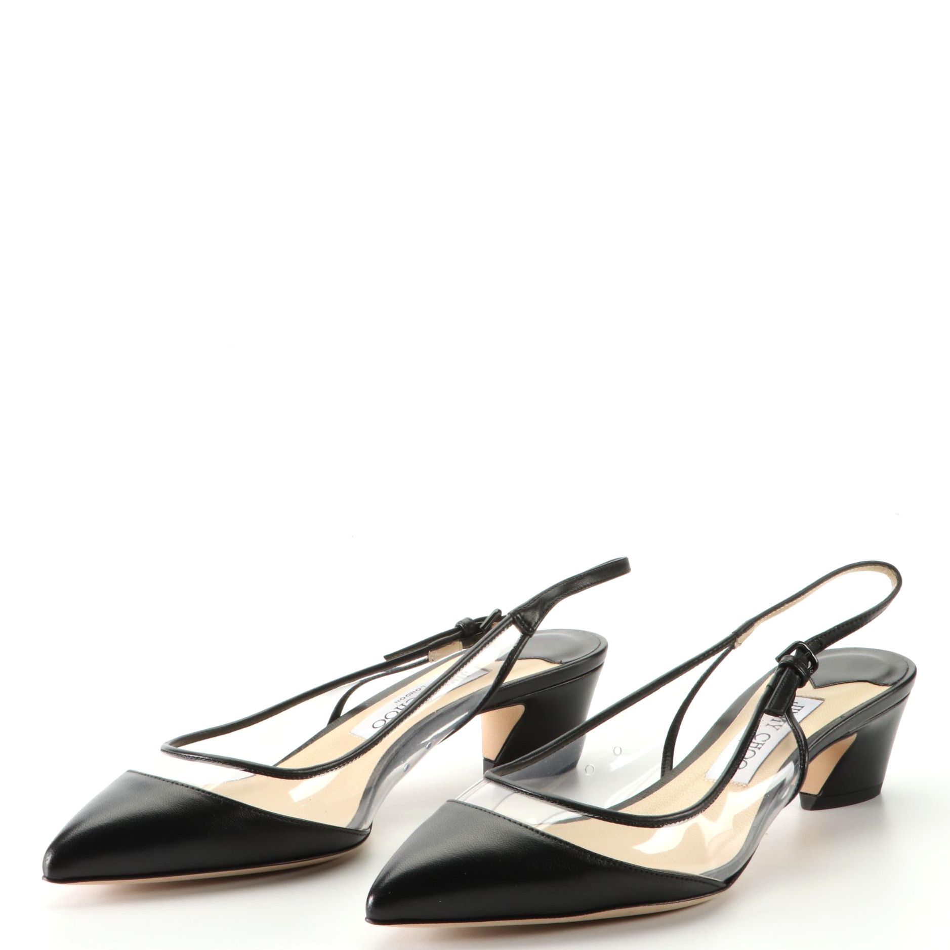 Jimmy Choo Leather and PVC Slingbacks