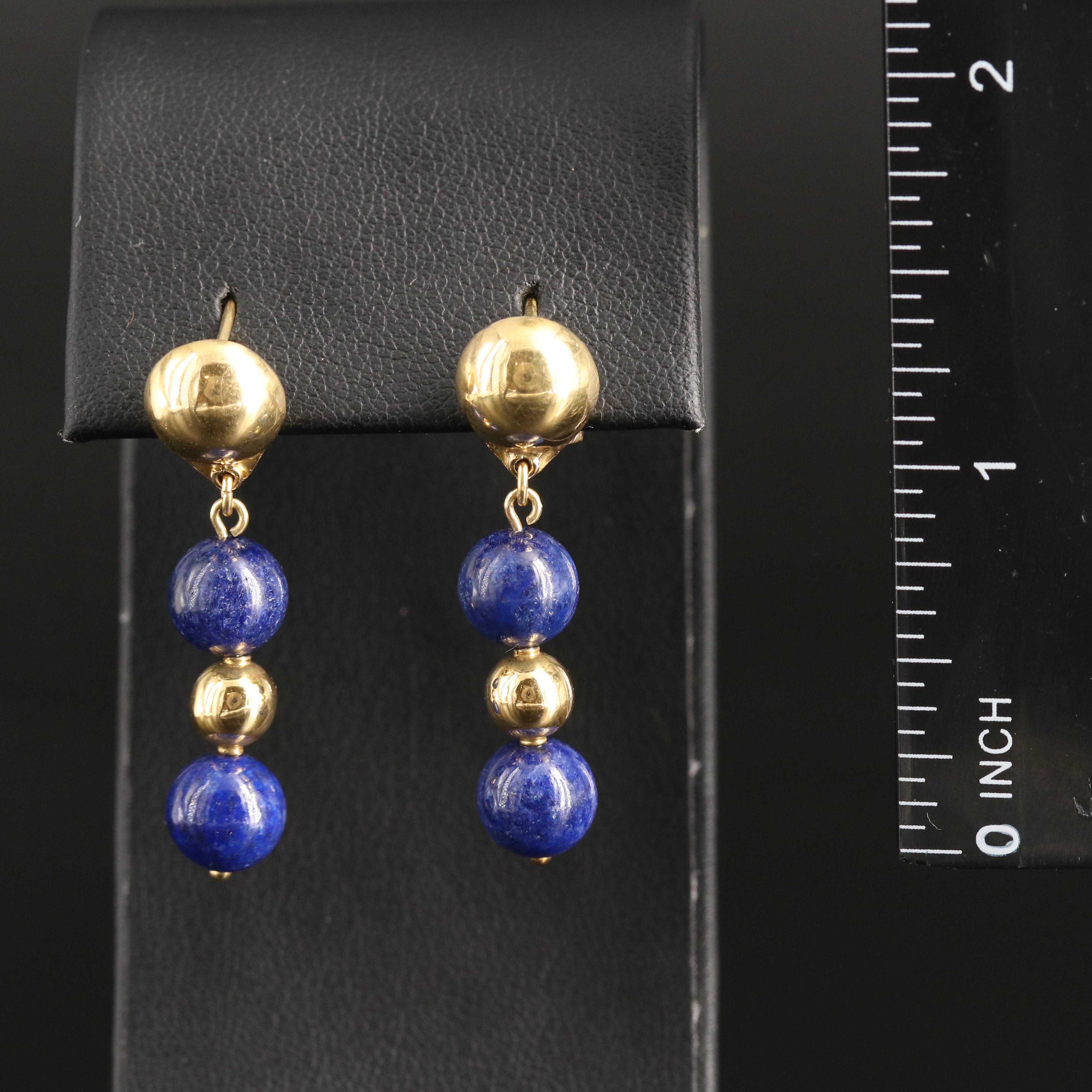 Vintage 18K Lapis Lazuli Drop Earrings