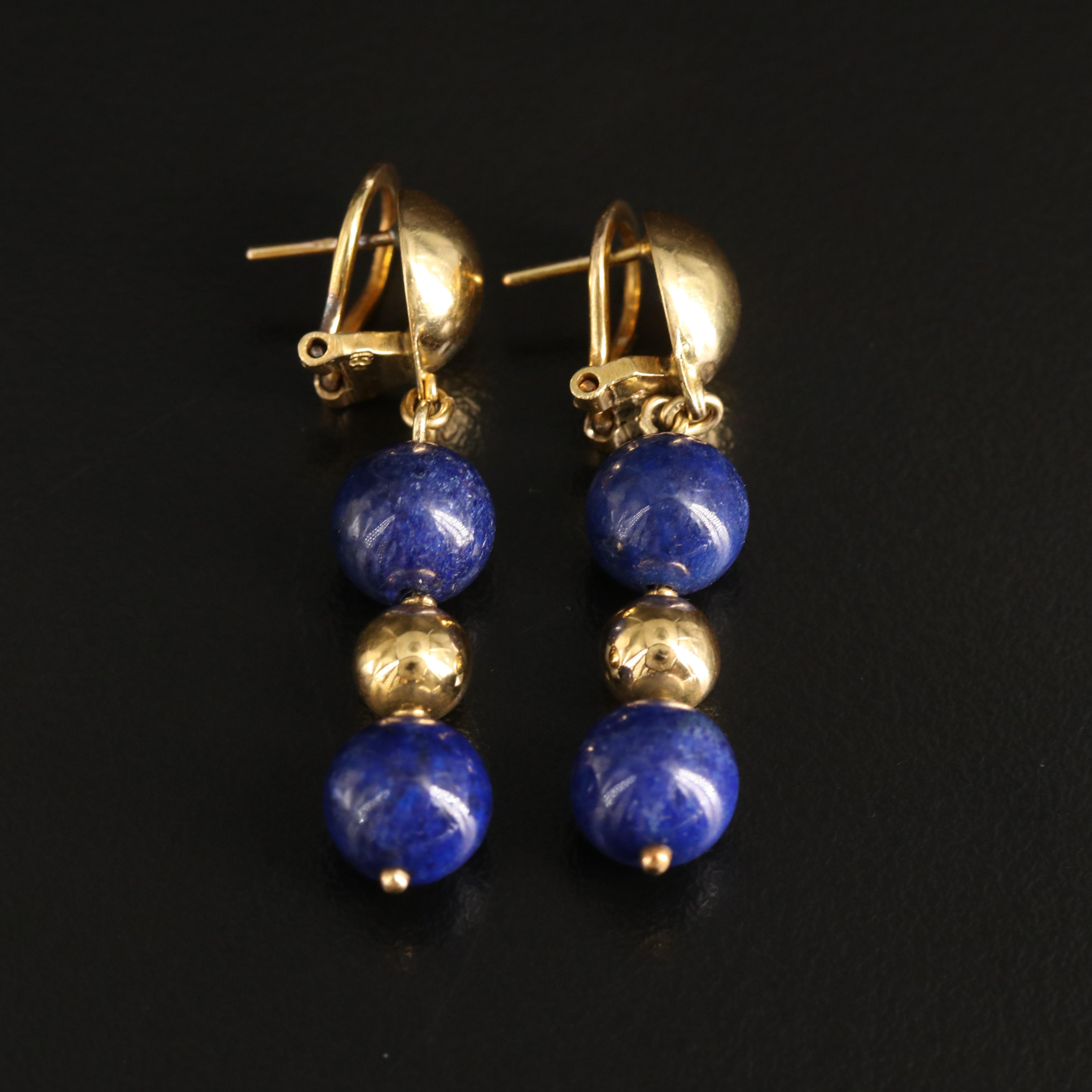 Vintage 18K Lapis Lazuli Drop Earrings