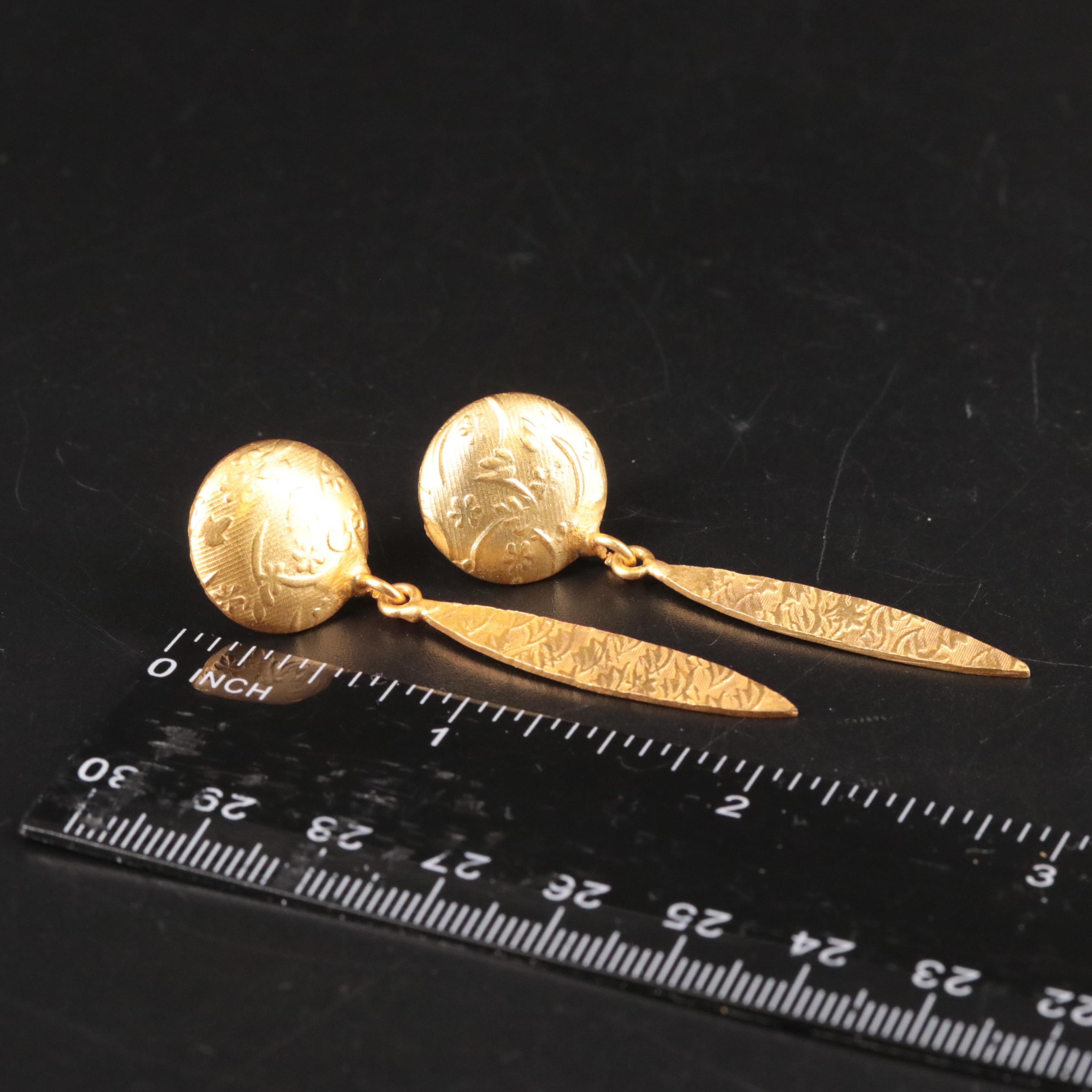 Gold Plated Drop Earrings with Textured Design