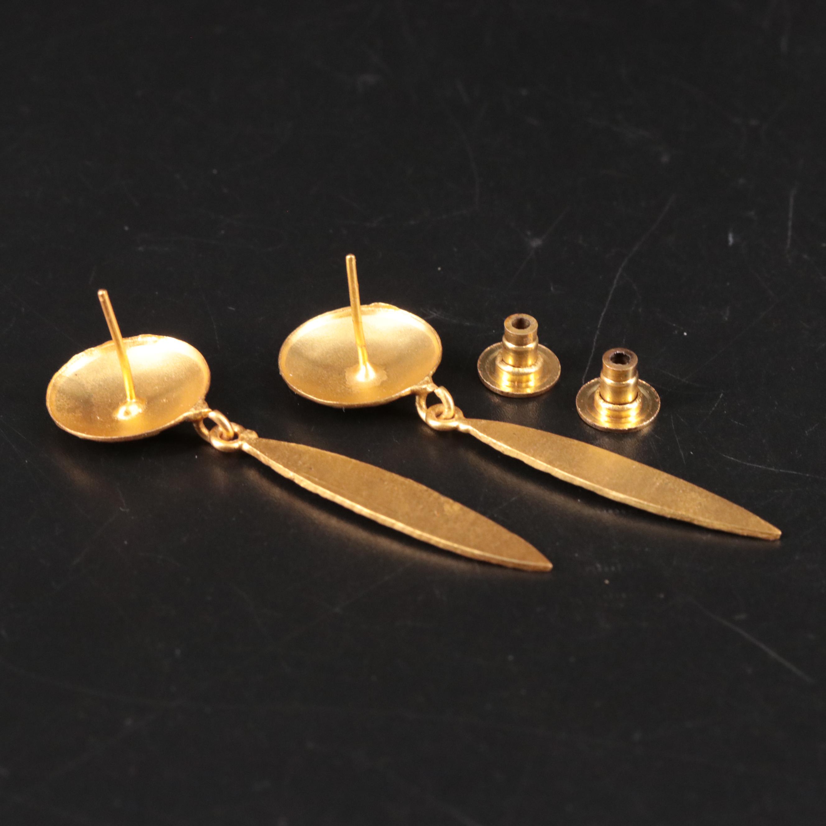 Gold Plated Drop Earrings with Textured Design