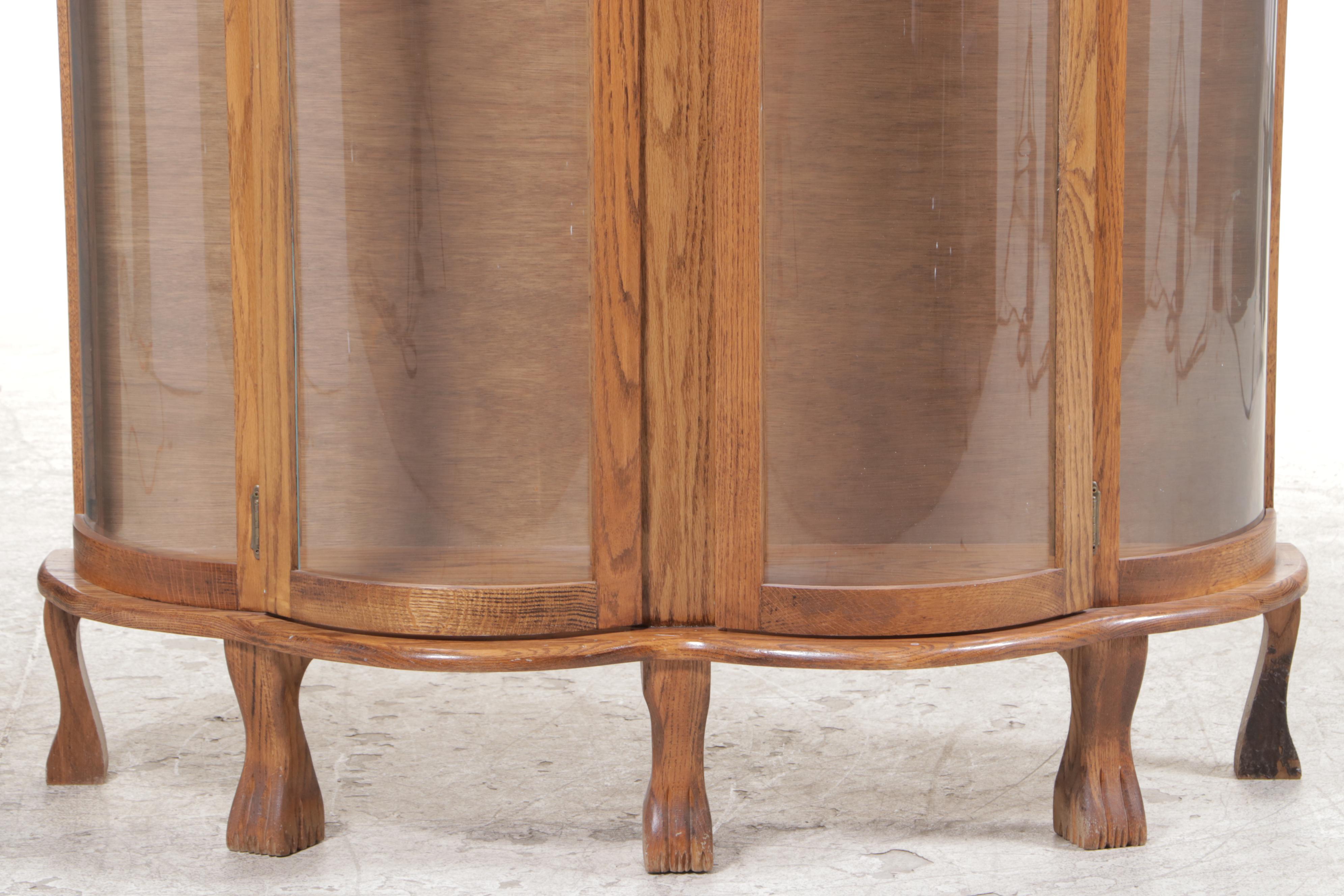 Empire Revival Style Oak Serpentine-Front Display Cabinet, Late 20th Century