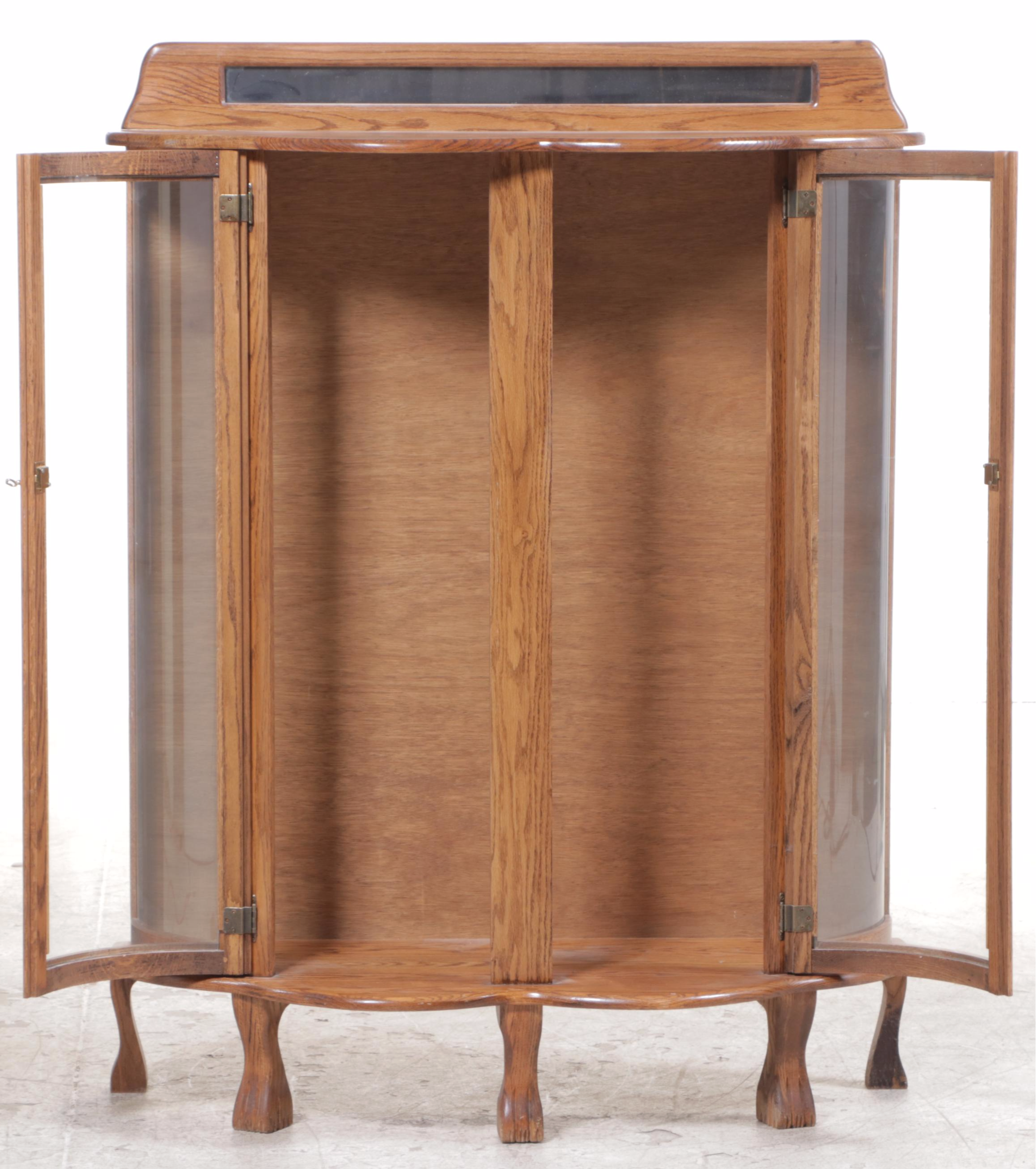 Empire Revival Style Oak Serpentine-Front Display Cabinet, Late 20th Century