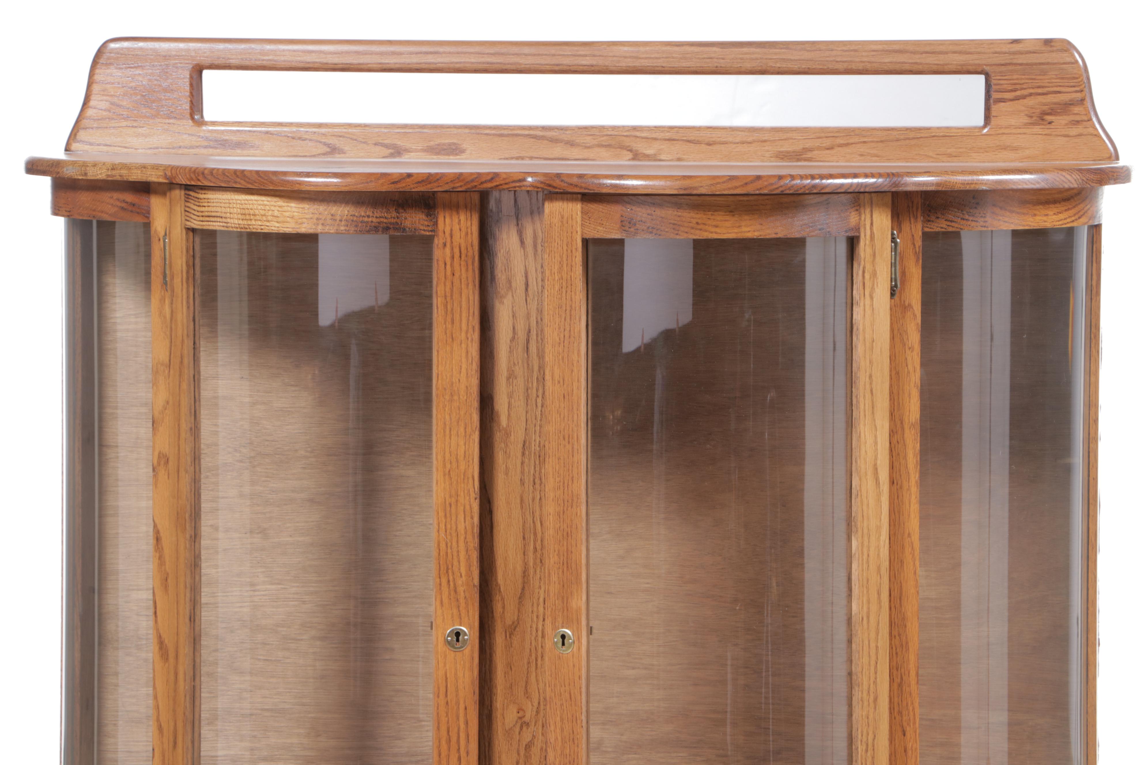 Empire Revival Style Oak Serpentine-Front Display Cabinet, Late 20th Century