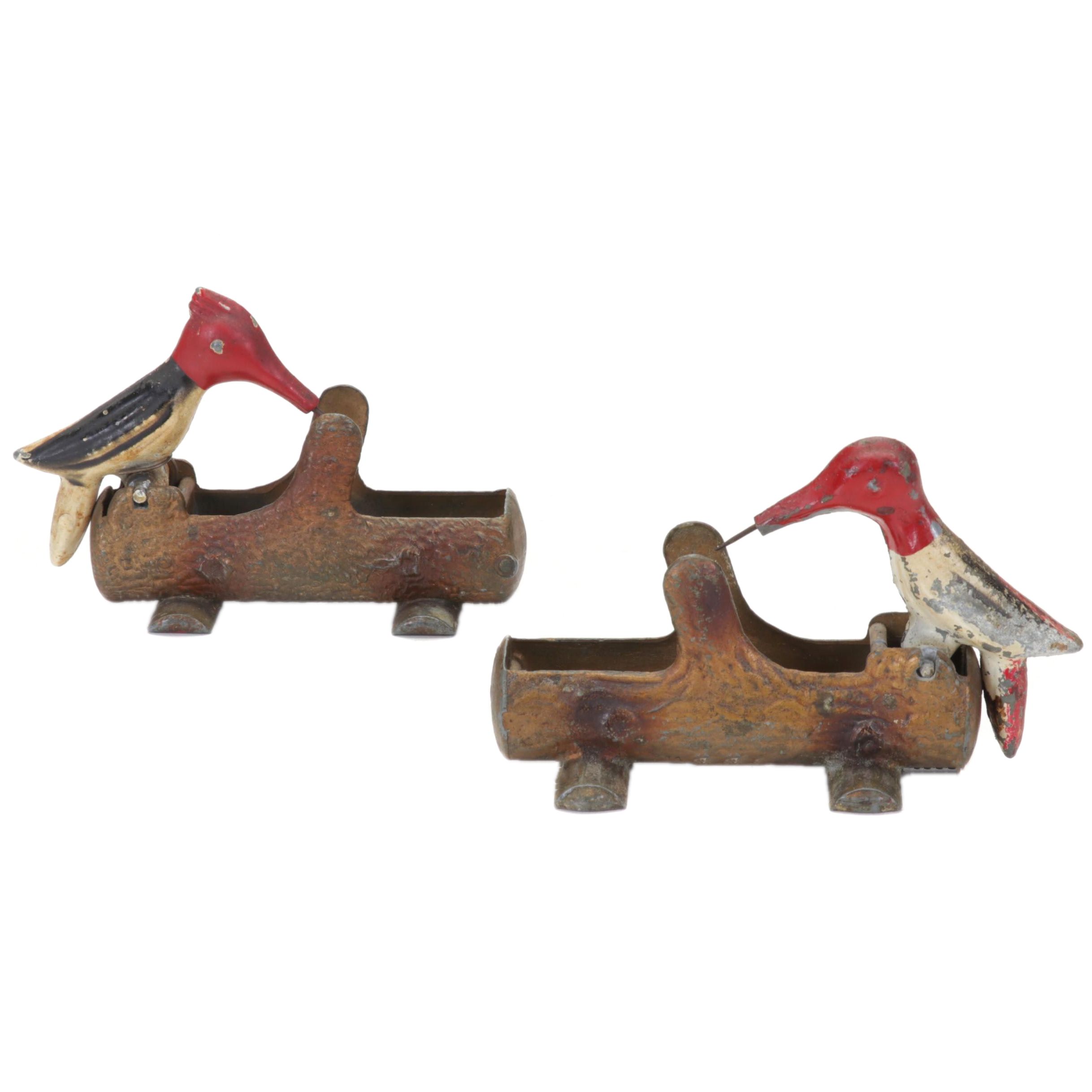 Painted Cast Metal Woodpecker Toothpick Dispenser, Mid-20th Century