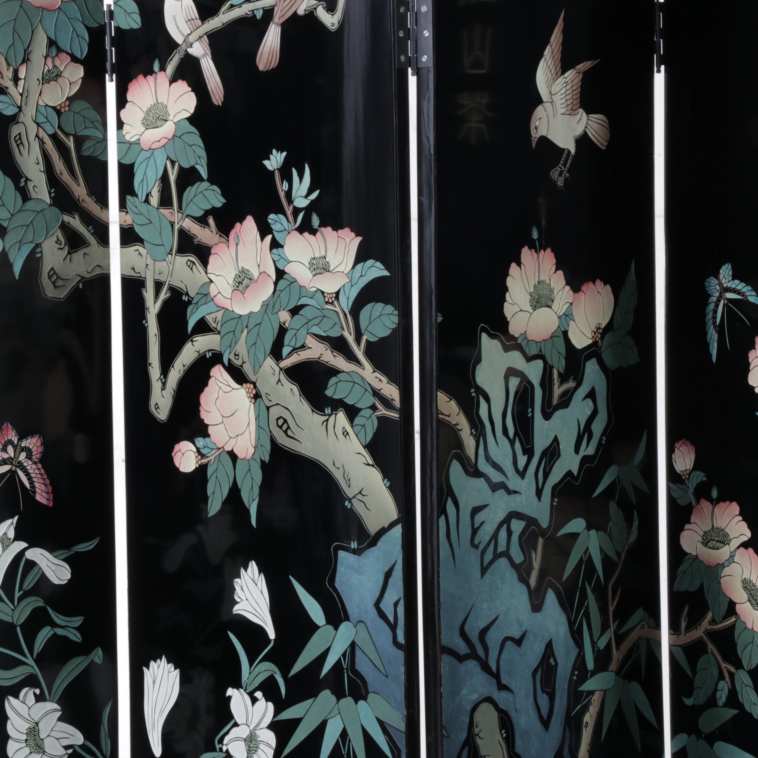 Chinese Painted and Black Lacquered Screen