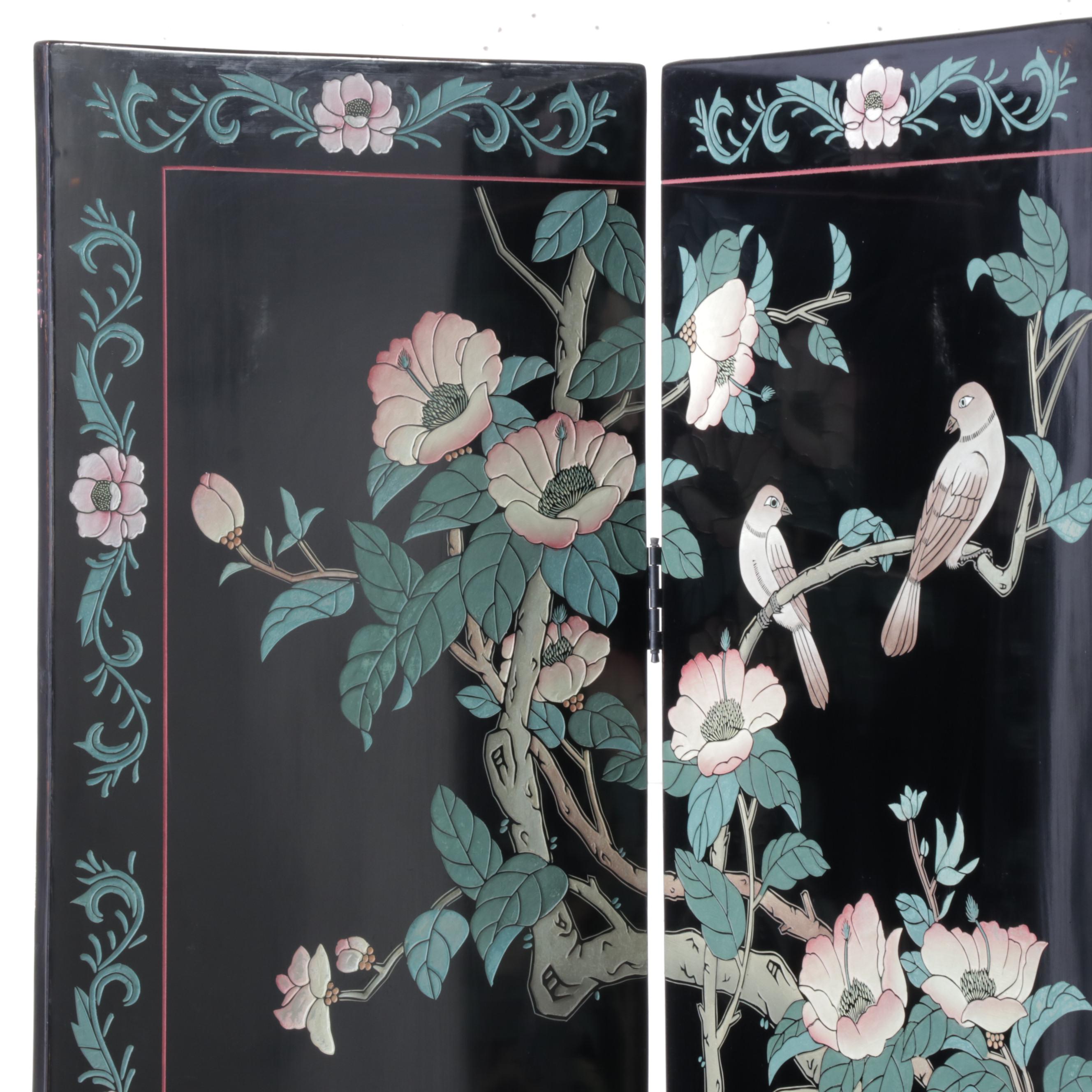 Chinese Painted and Black Lacquered Screen