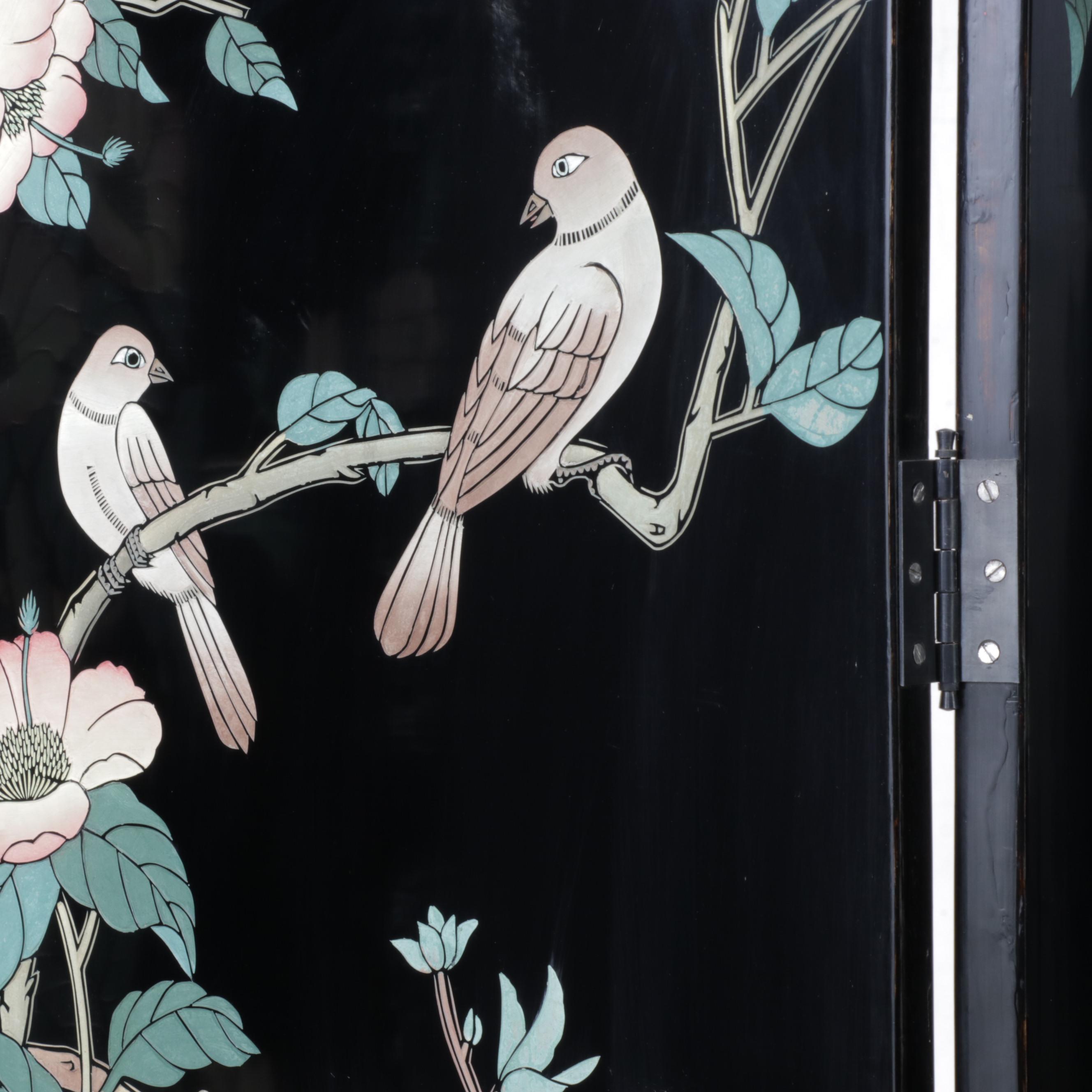 Chinese Painted and Black Lacquered Screen