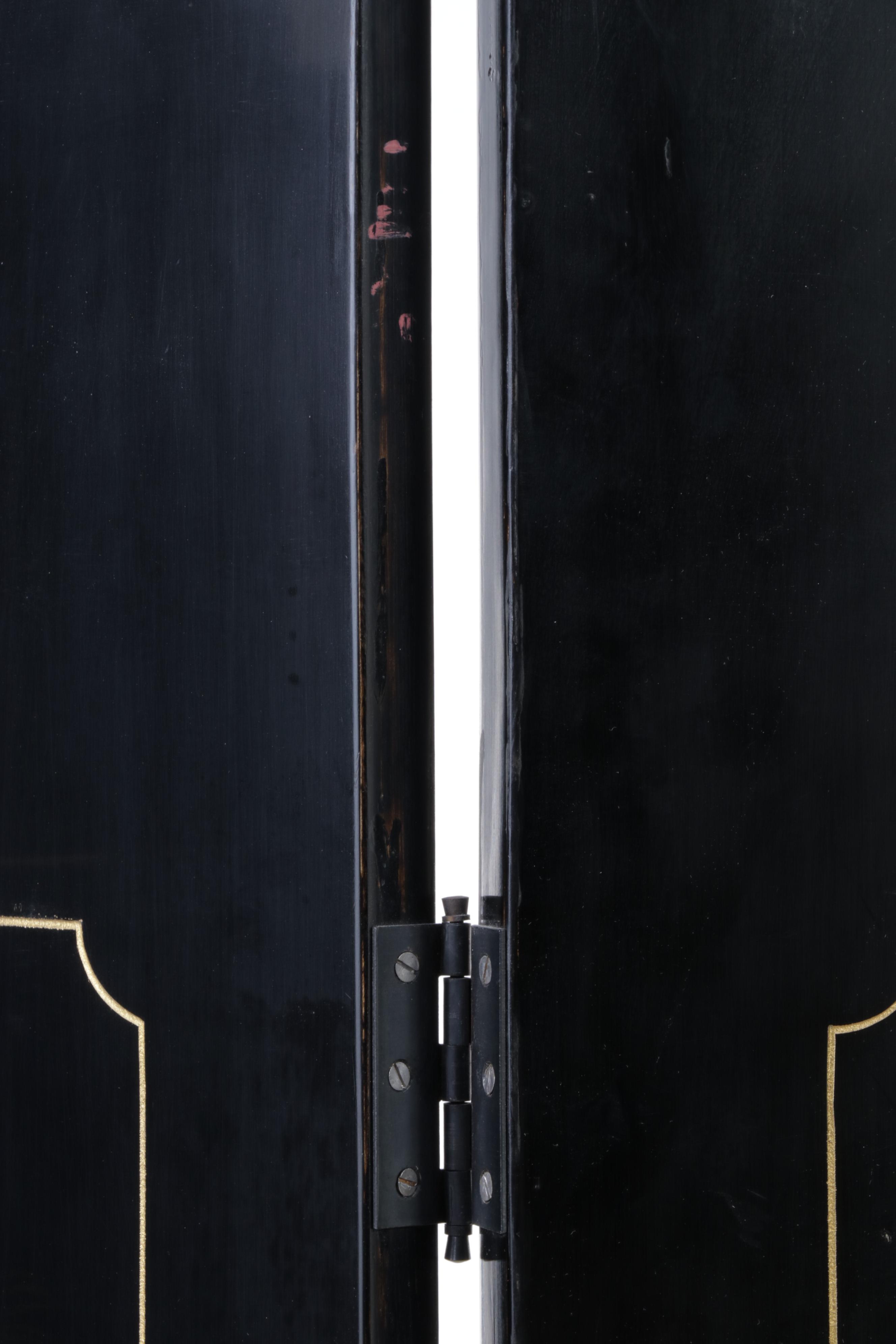 Chinese Painted and Black Lacquered Screen