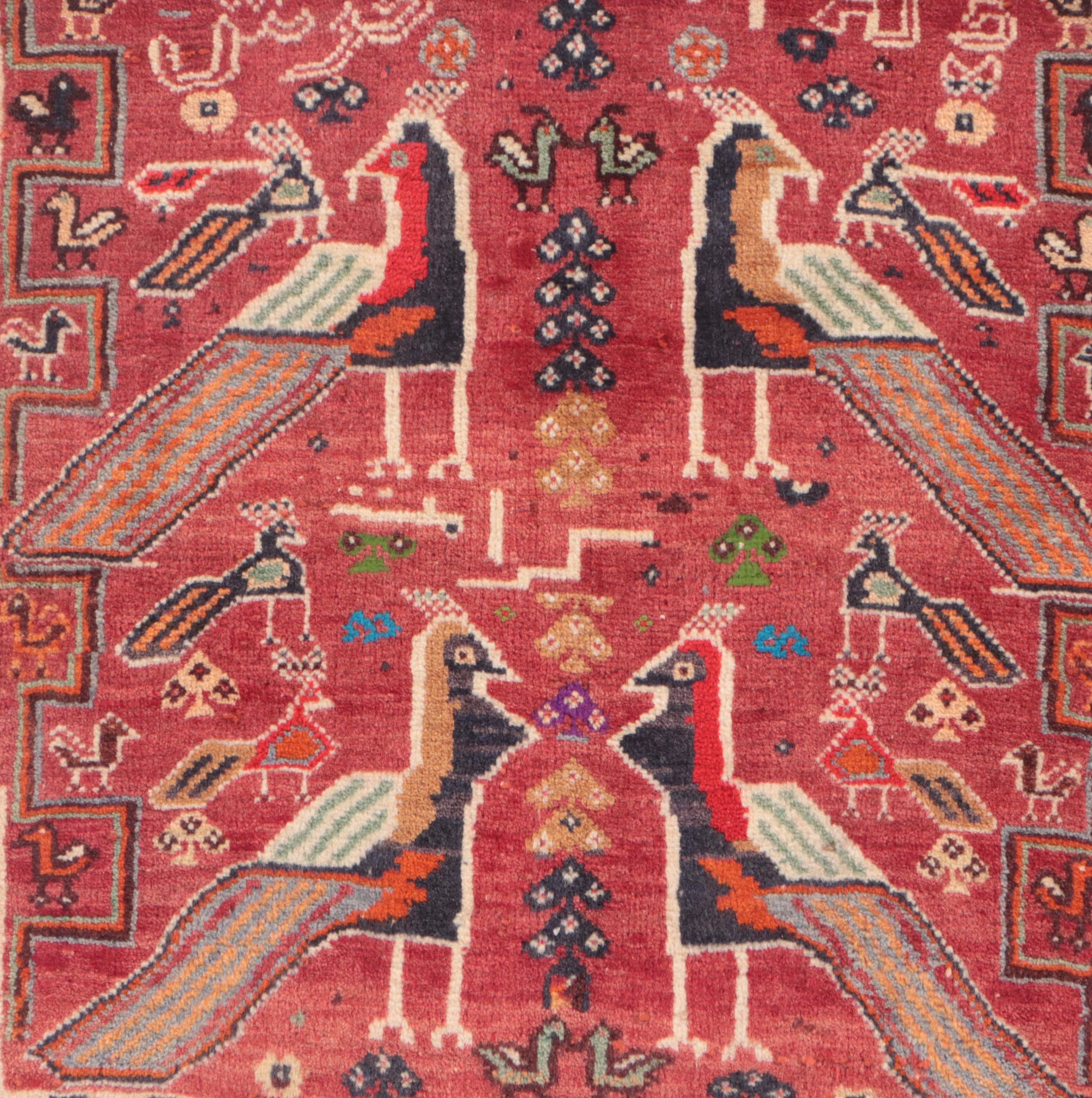 1'10 x 1'10 Hand-Knotted Northwest Persian Pictorial Floor Mat